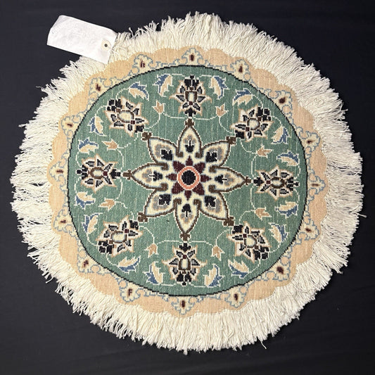 Persian Round Rug Size 18”x18” Or 45cm Blue Medallion Hand Knotted Rug1
