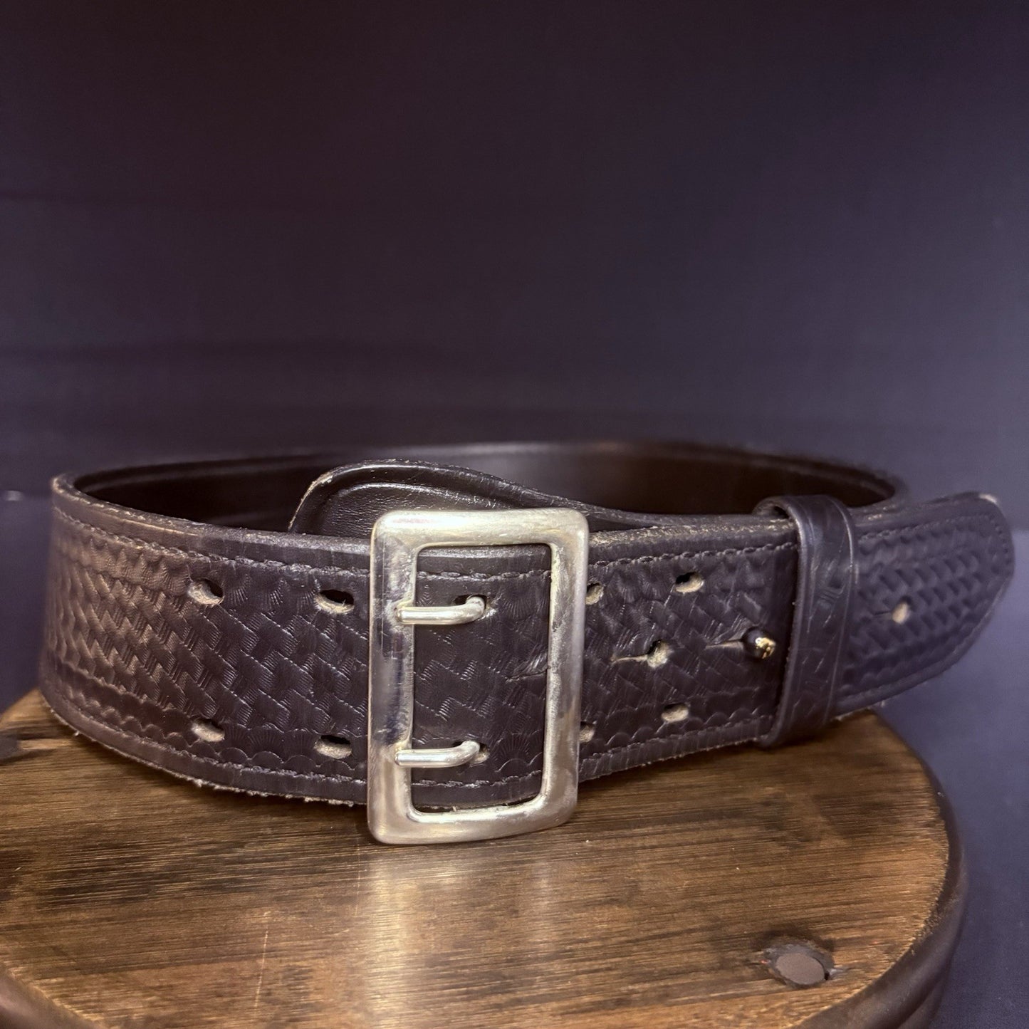 Aker Sam Browne Duty Belt (B01-36)  Size 36" Black Basketweave w/Chrome Buckle0