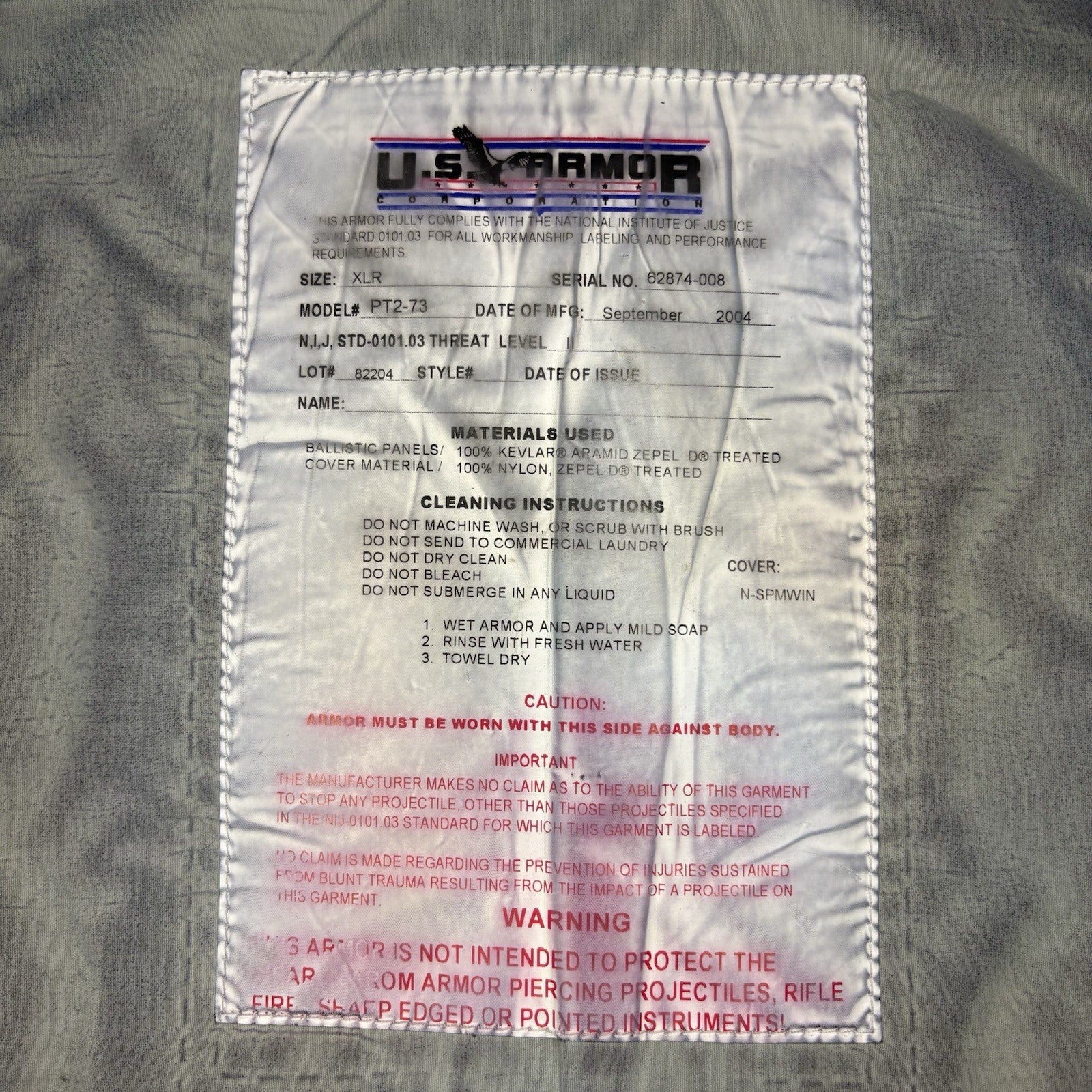 Xtreme Armor Level 2 II Bullet Proof Vest Size Large w/ Trauma Plate Concealable8