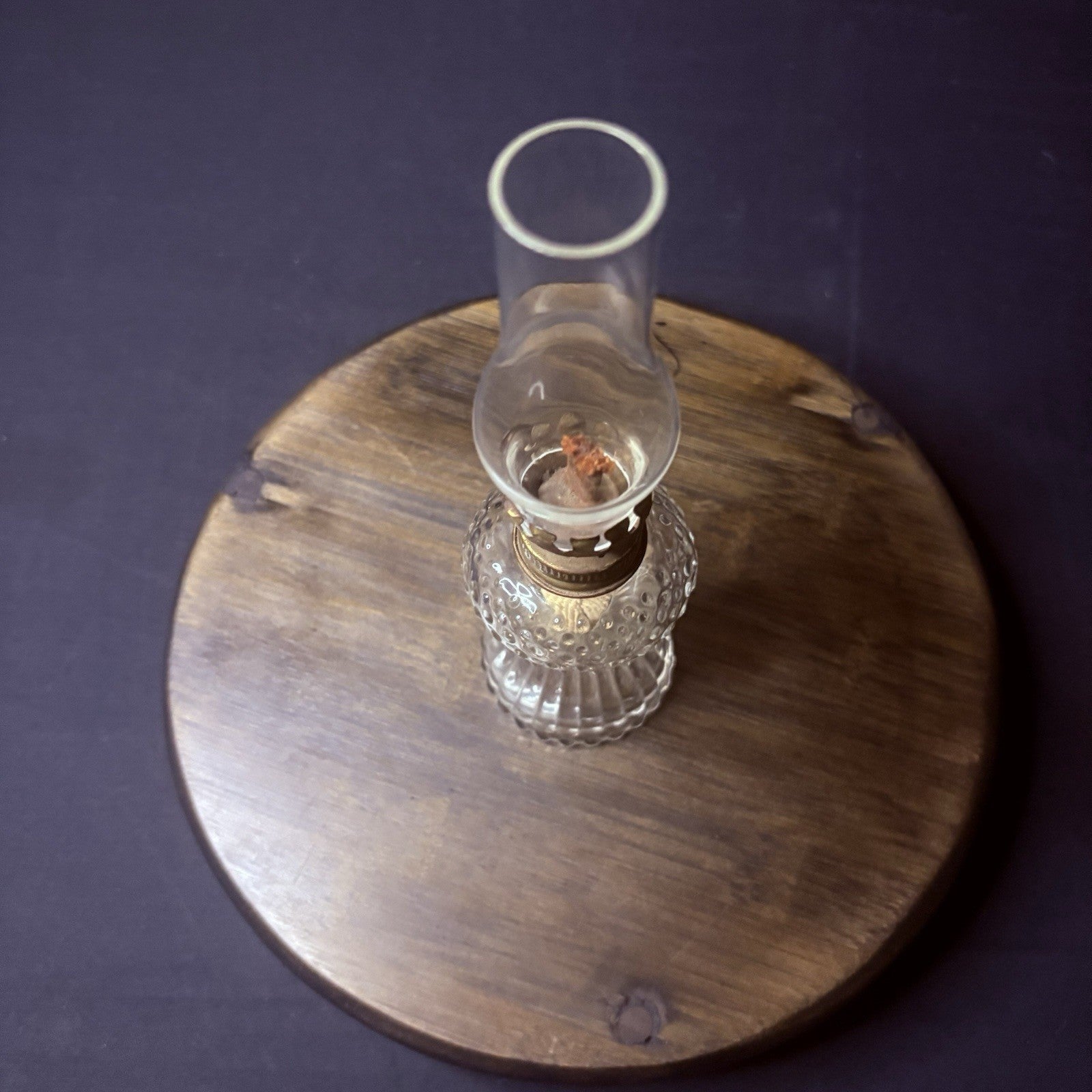 VTG Miniature Hurricane Oil Lamp Clear w/ Hobnail Bubble Base 7.5"5