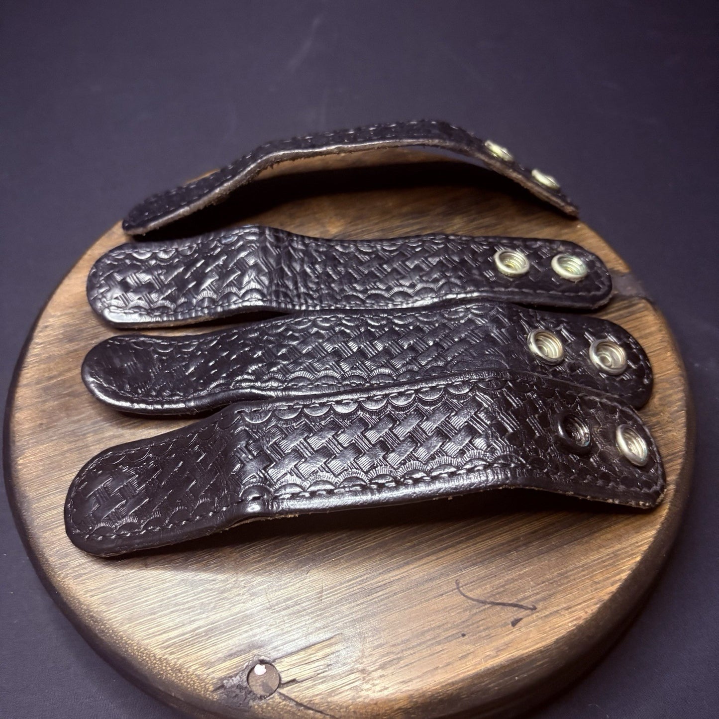 Thick Leather Duty Belt Keepers (4) With Hidden Double Snaps Black Basket Weave3