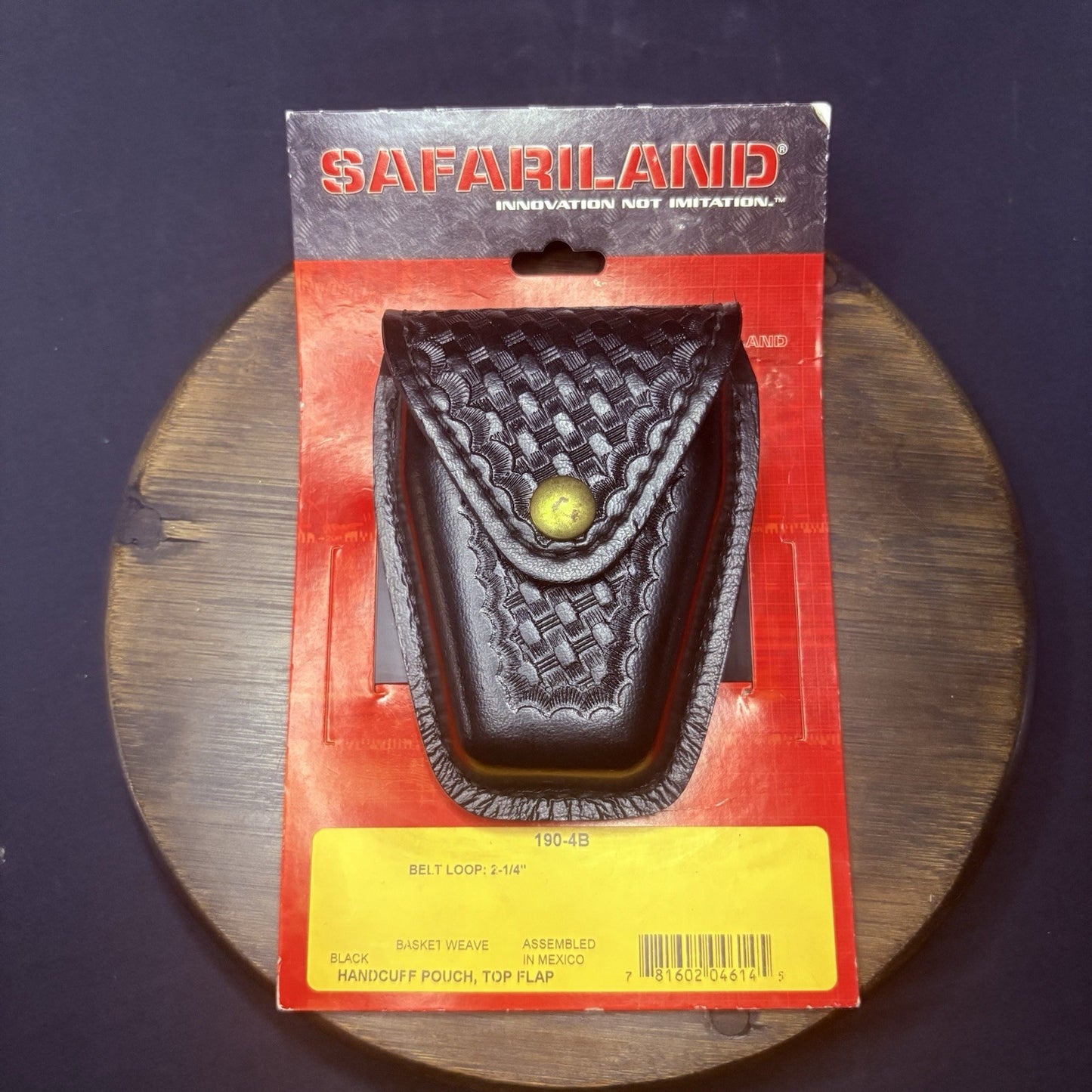 Safariland 190 Handcuff Pouch Basket Weave Brass Snap Black Leather Top Flap0
