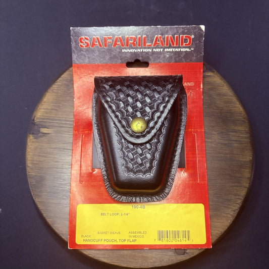 Safariland 190 Handcuff Pouch Basket Weave Brass Snap Black Leather Top Flap0