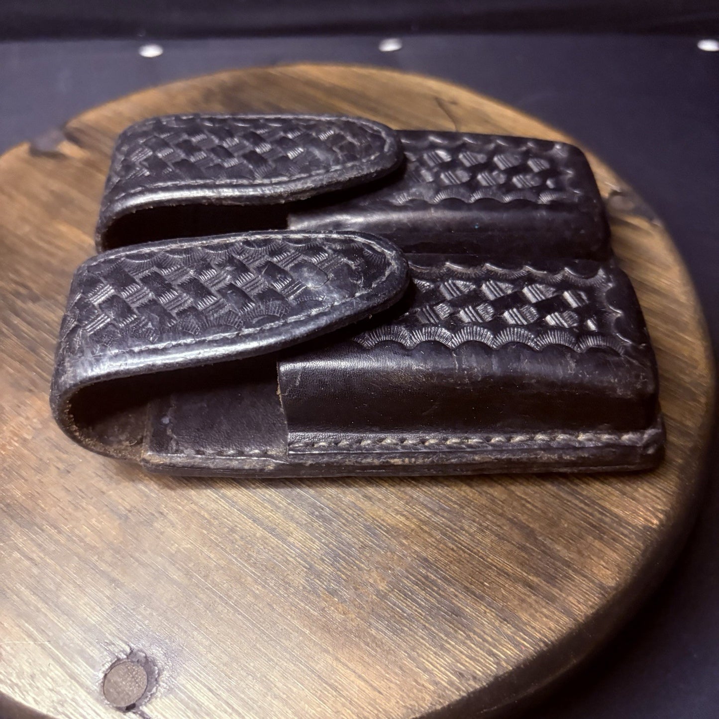 Vintage Tex Shoemaker Double Magazine Carrier  Black Leather 2205