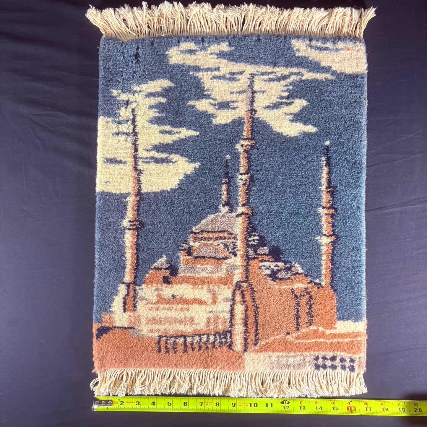 Hand Knotted Muslim Rug Turkish Pictorial Prayer Rug 2x1 Mosque Very Thick14