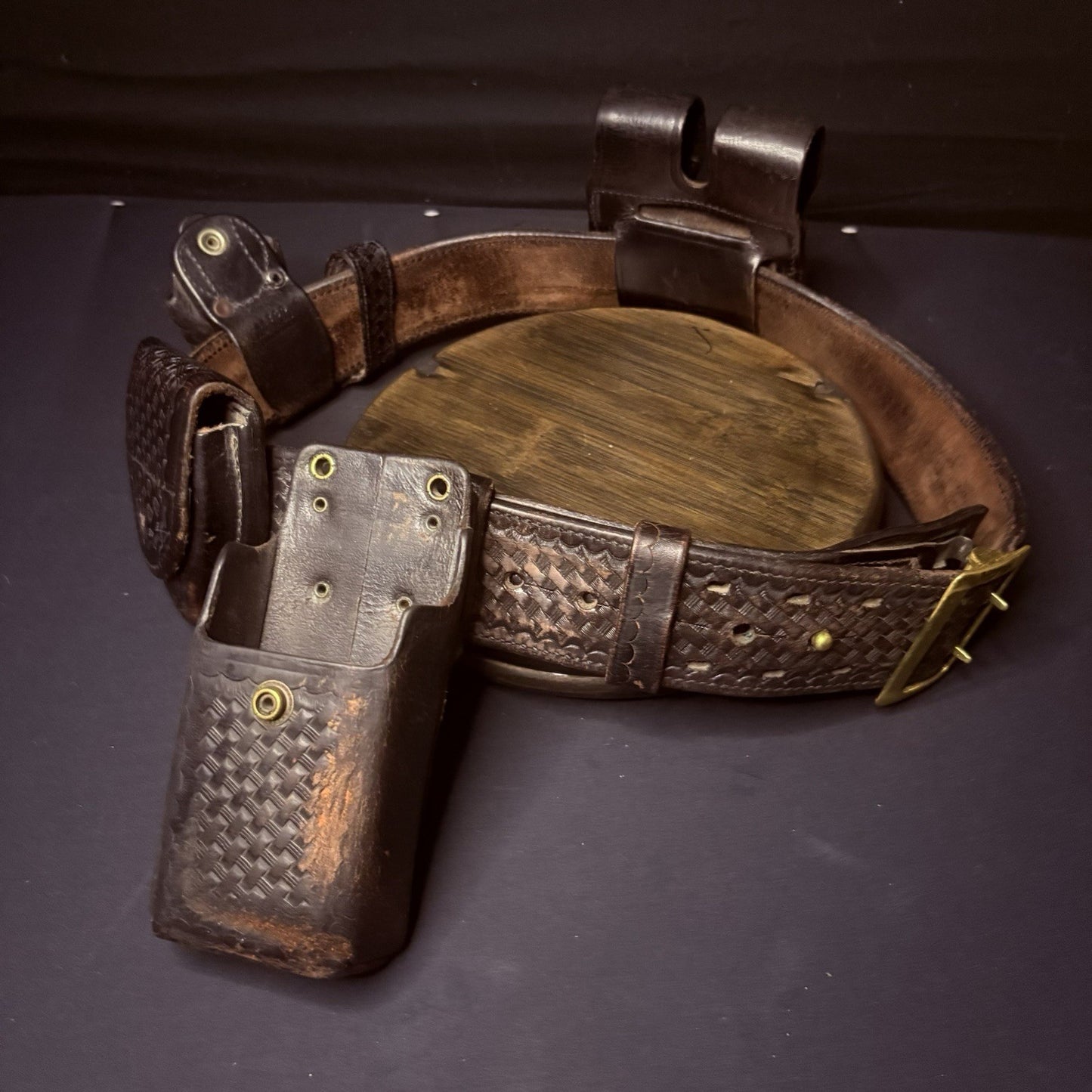Full Leather Bianchi Duty Belt 38" w/Handcuff Case, Magazine Carrier, Baton Ring6