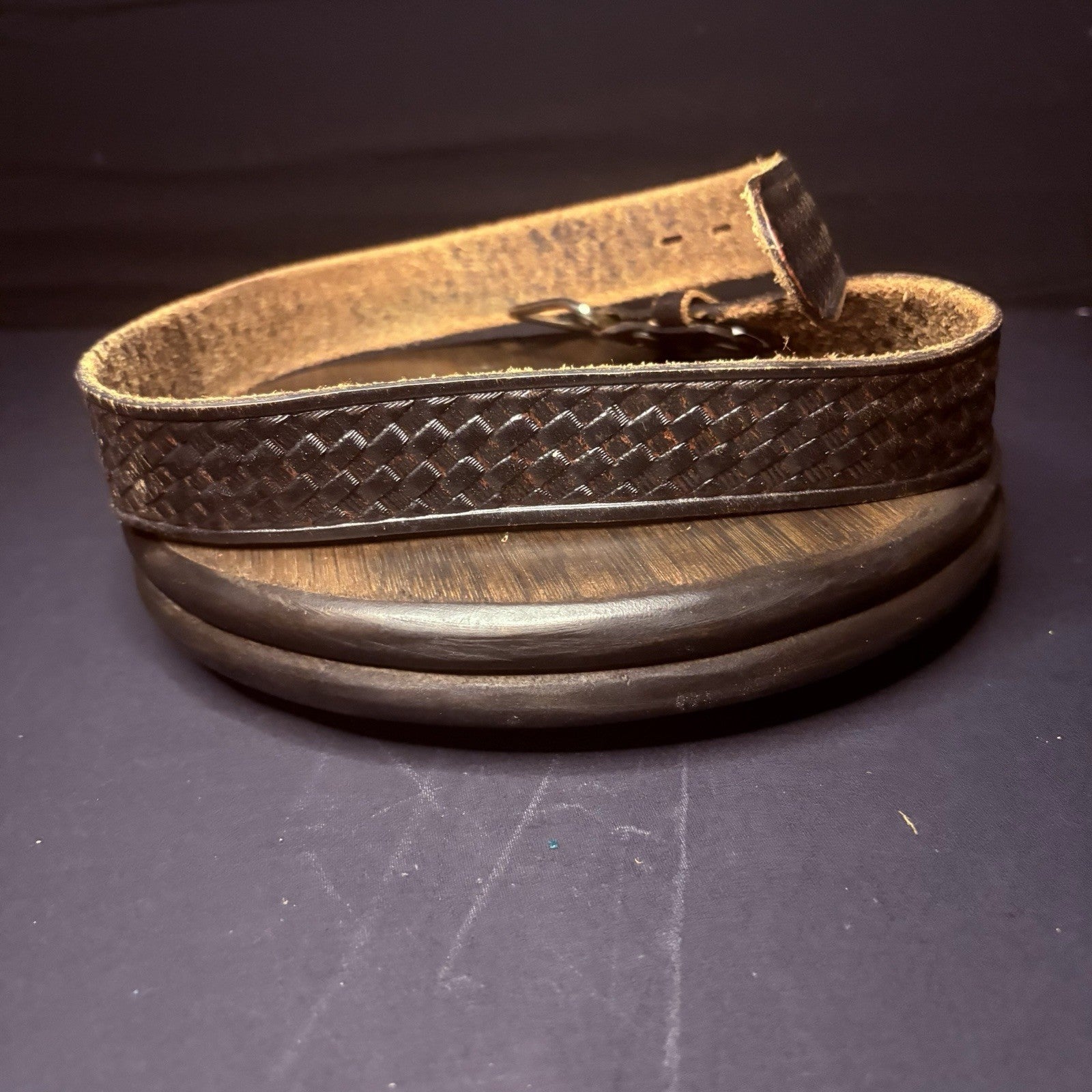 Worn Leather Belt 30" Basket Weave4