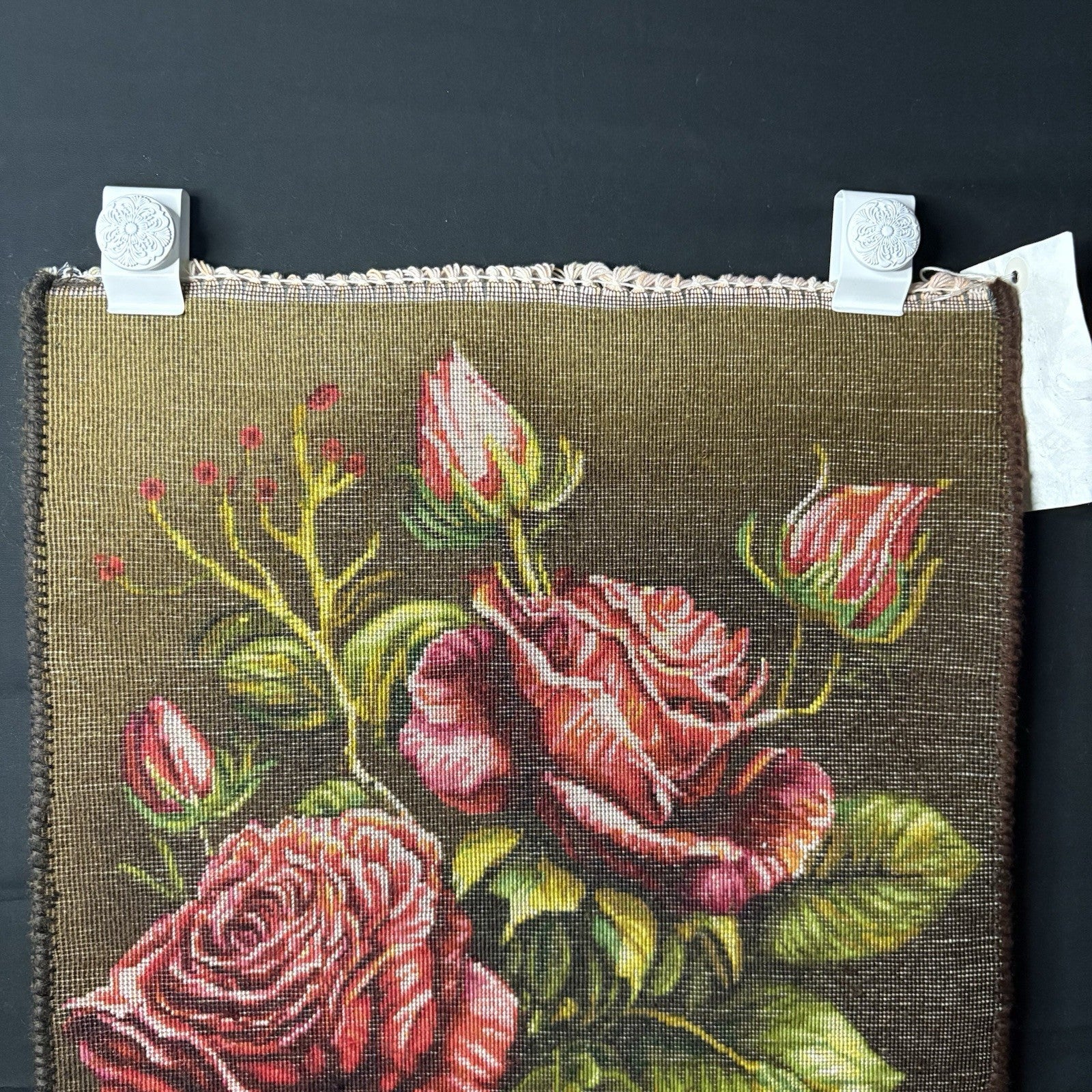 Persian Pictorial Rug Hand Knotted Silk 3D Roses 24”x16” 240KPSI w/Rug Hangers18