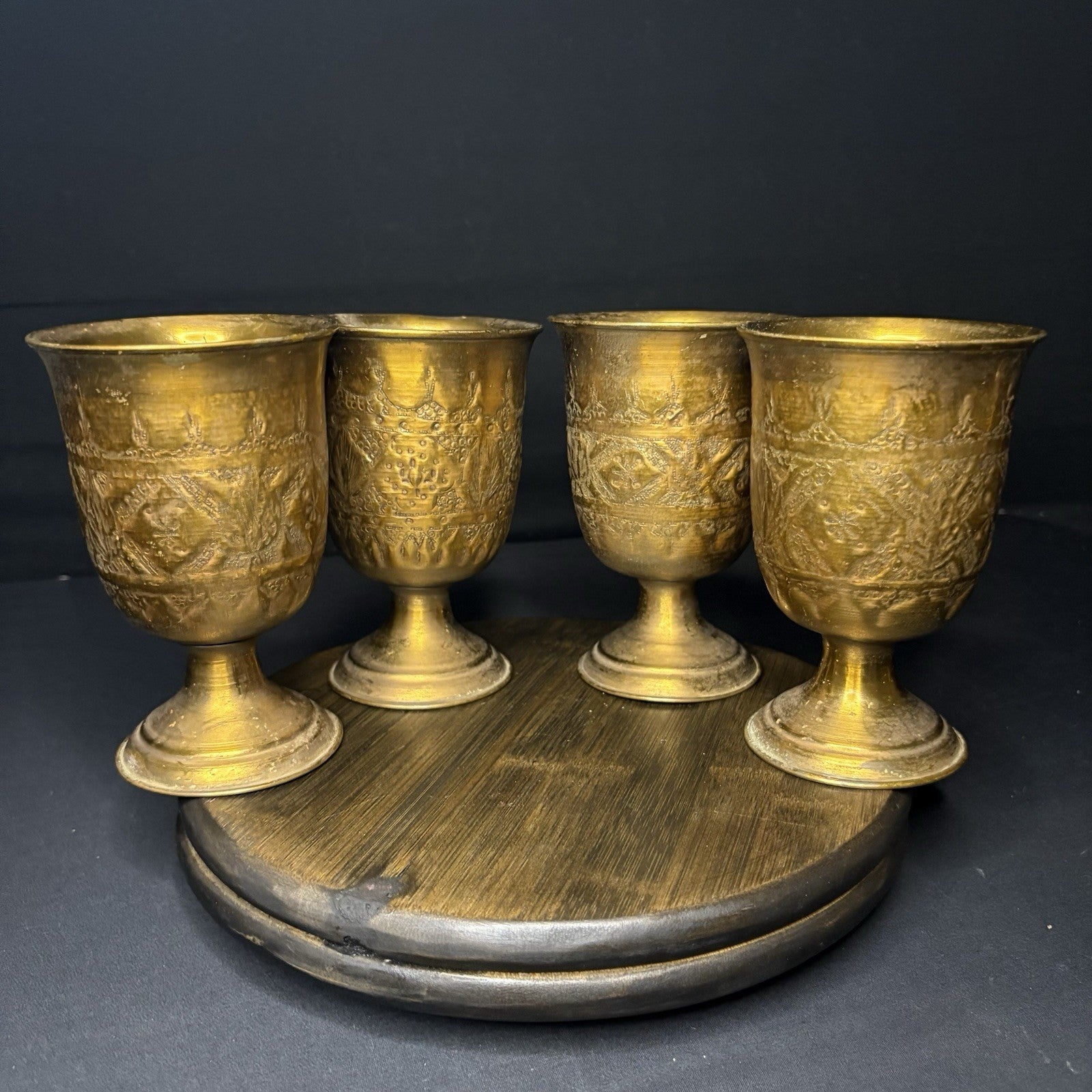 Goblet Set Qajar Dynasty Antique Copper Hand Etched Cups Early 1900s2