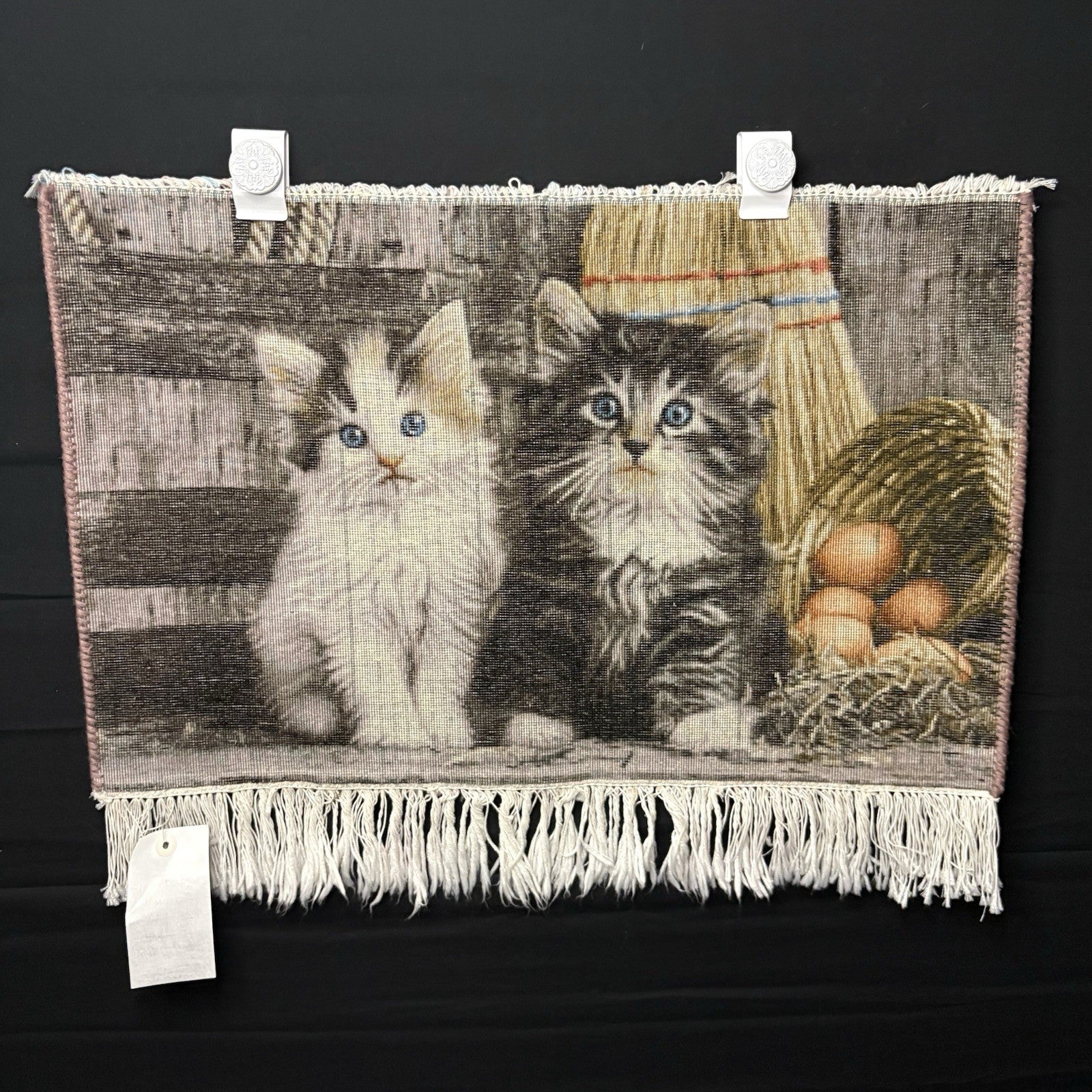 Persian Pictorial Rug 3D Kittens Tabrizz Hand Knotted 24”x16” w/Rug Hangers1