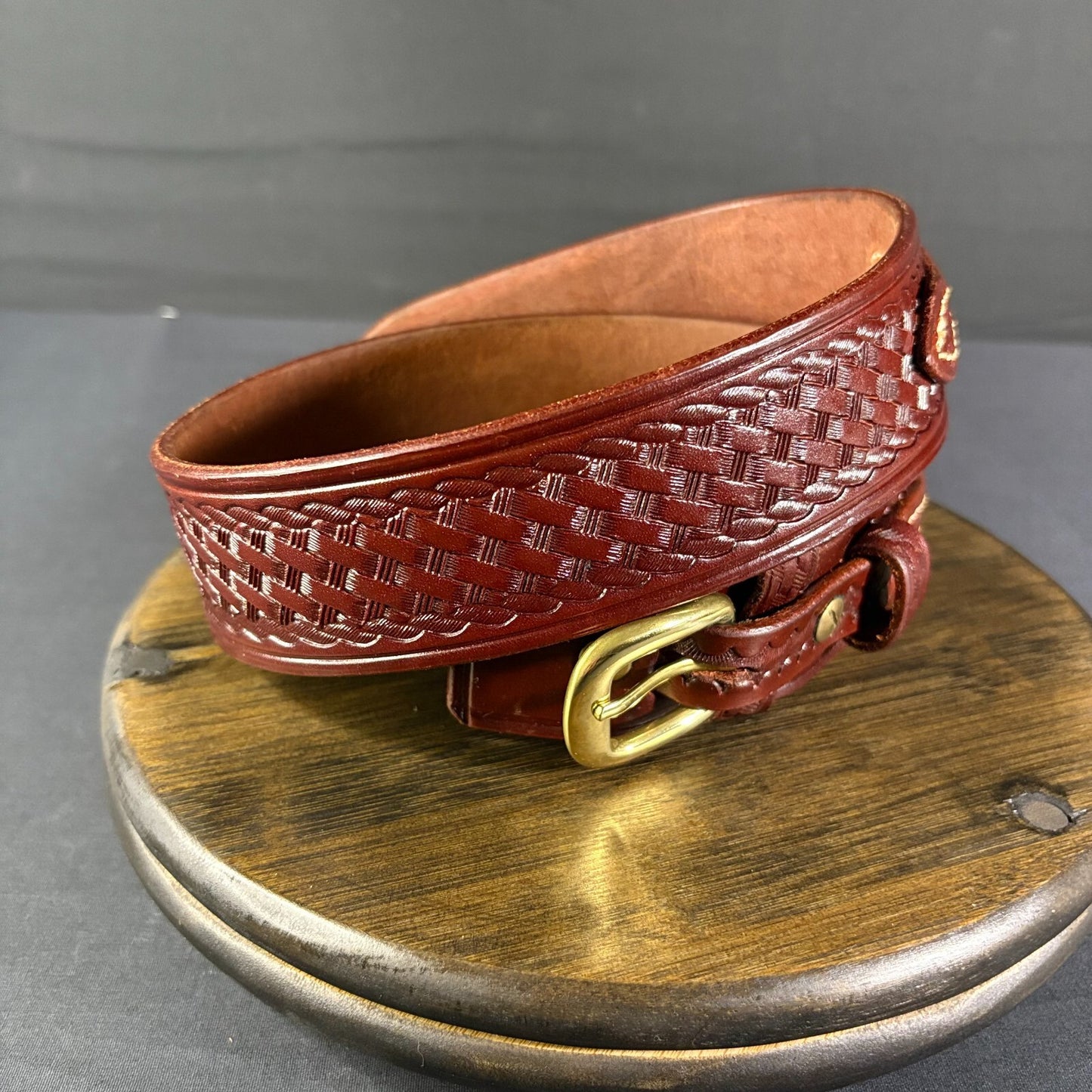 Triple K Leather Ranger Belt Size 53A-30 Gold Buckle4