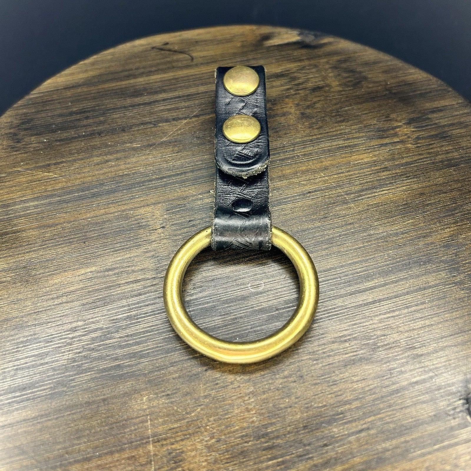 Brass Police Baton/ Flashlight Ring Holder Black Tooled Basket Weave Leather3