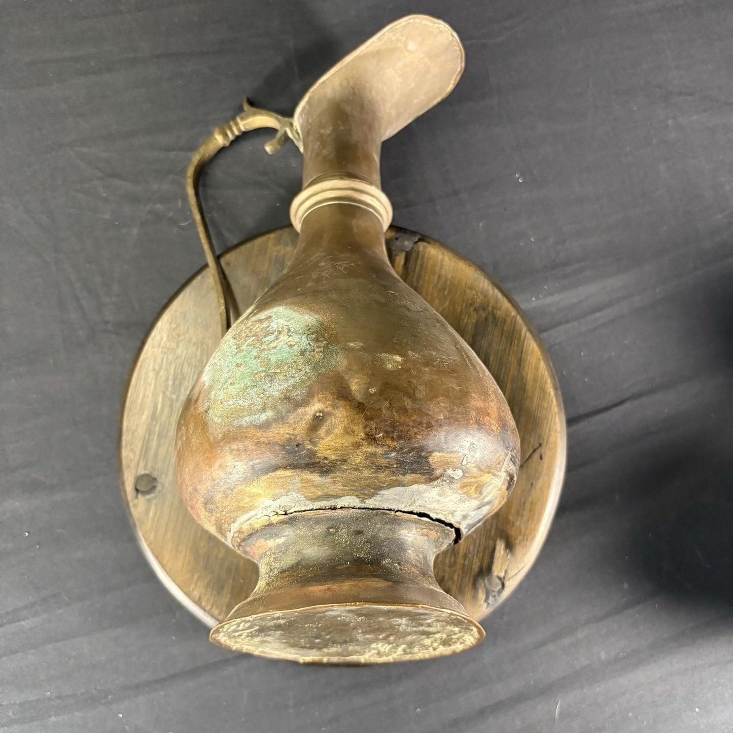 Antique Persian Pitcher Middle Eastern Hand Hammered Brass Early 1900s (Broken)5