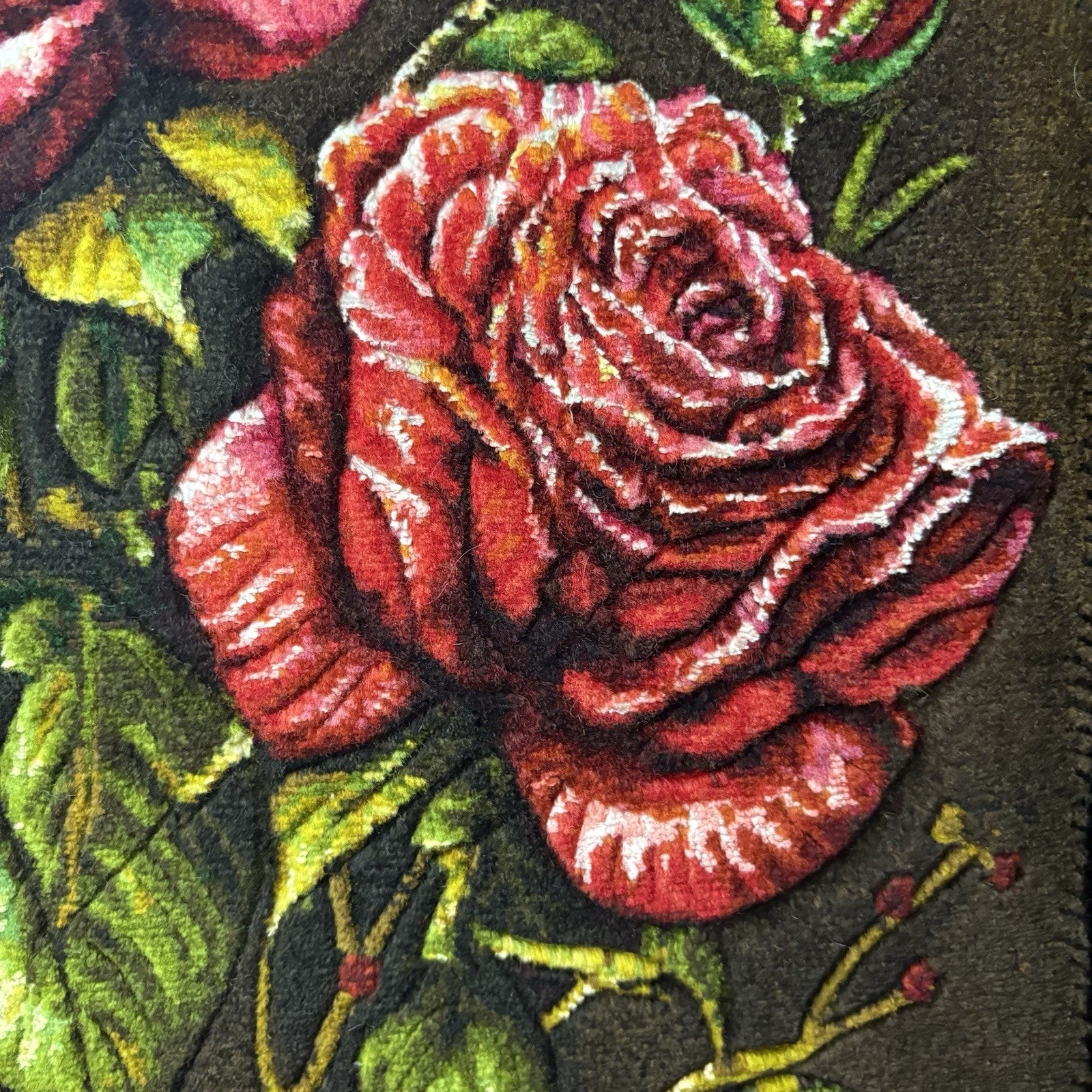 Pictorial Rug Hand Knotted Silk 3-D Roses 24”x16” 240KPSI w/Rug Hangers12