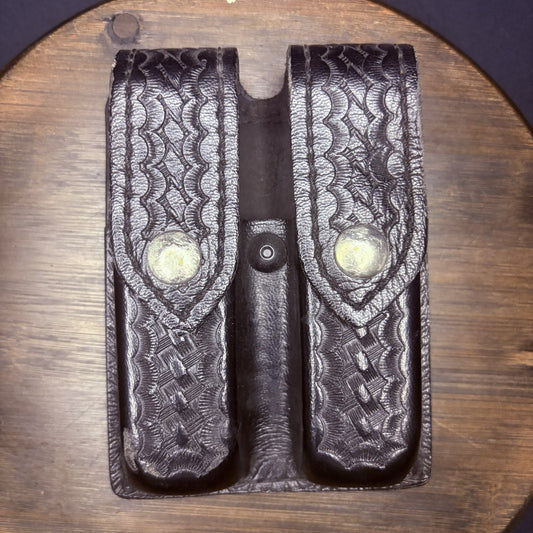 Safariland 77 Glock 17 22 Double Magazine Pouch Basket Weave EXCELLENT w/Chrome0