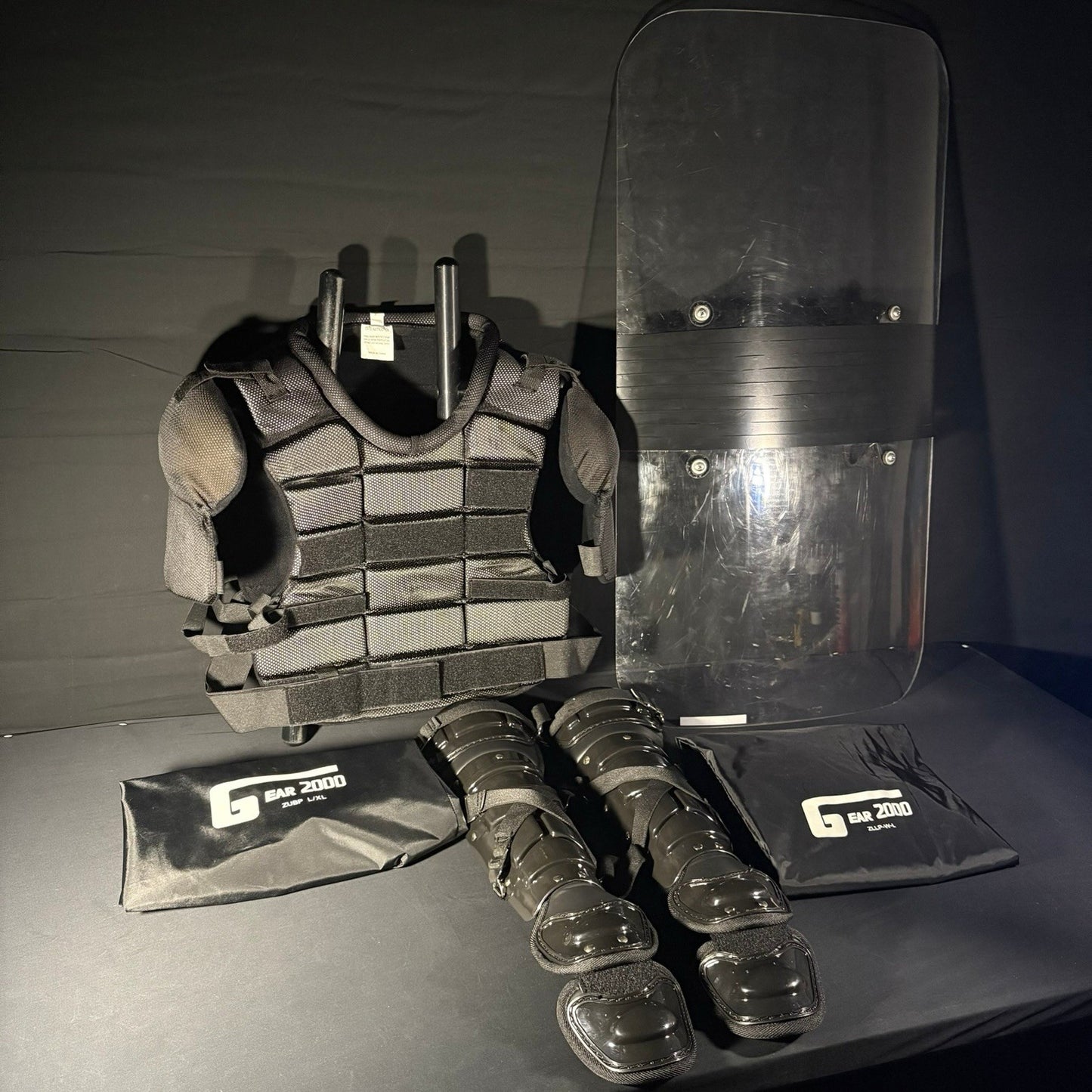 Complete Riot Gear Bundle U.S.A. Made With Riot Shield, Chest Armor, Shin Guards0