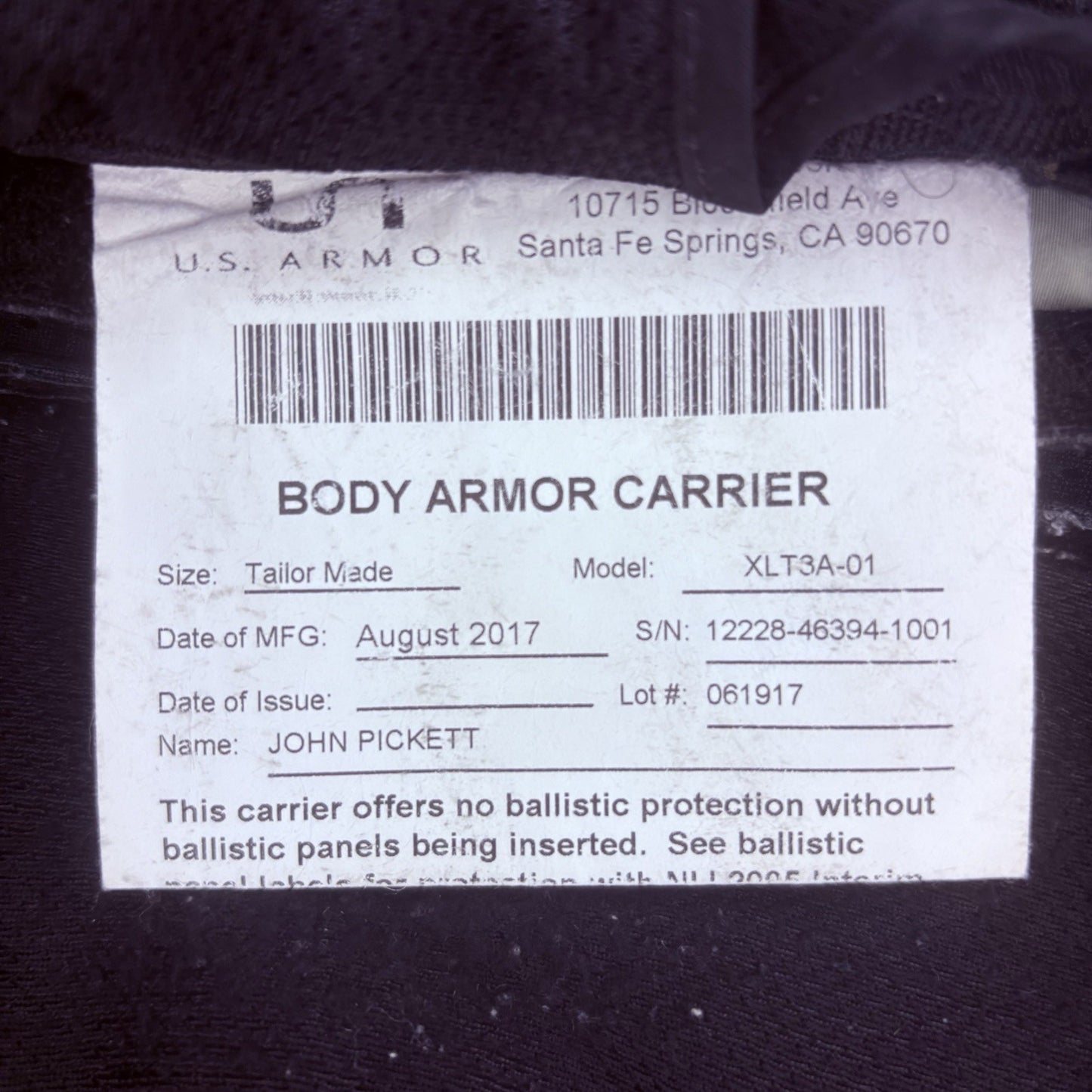 US Armor 3A Bullet Proof Vest Size Large IIIA Concealable Ballistic Vest8
