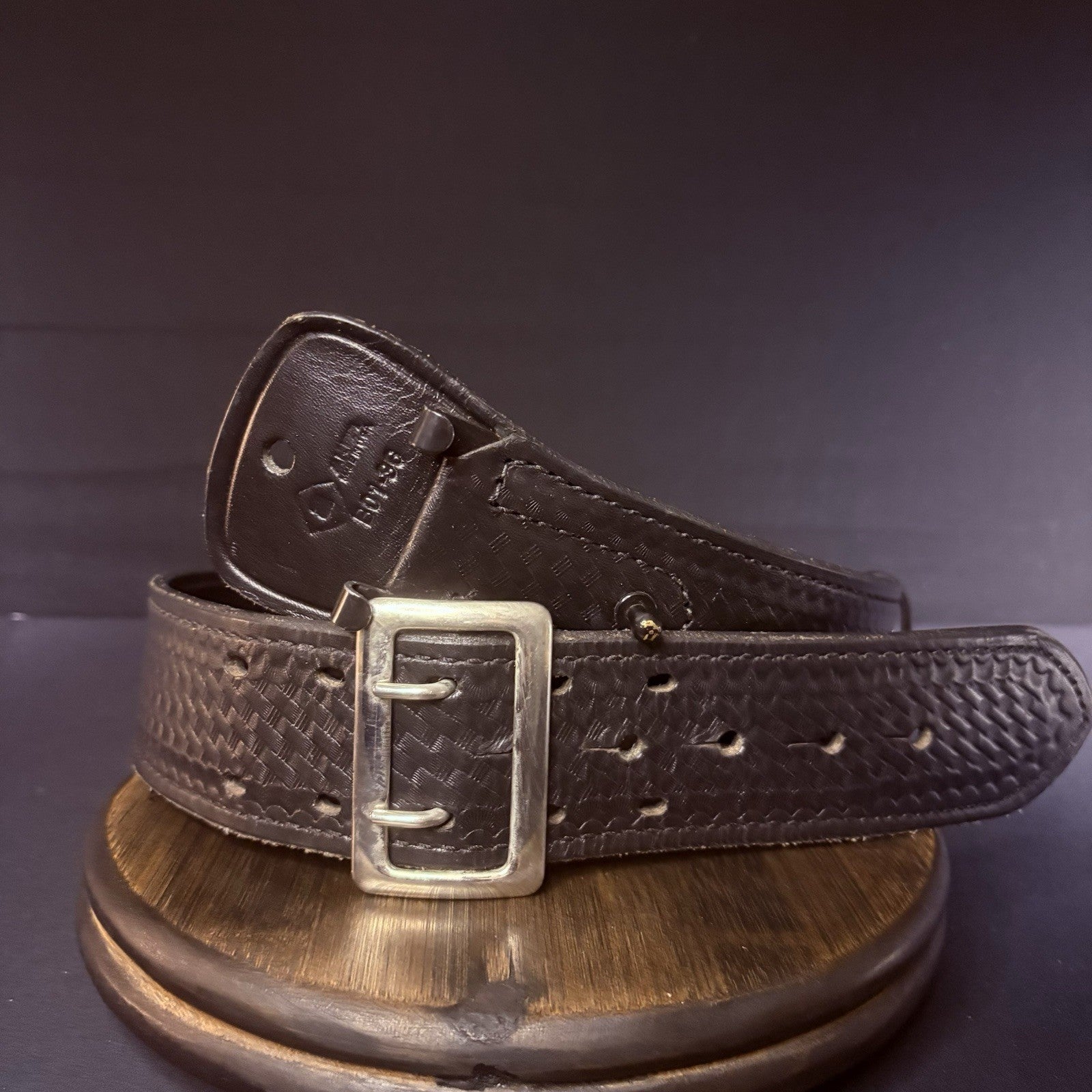 Aker Sam Browne Duty Belt (B01-36)  Size 36" Black Basketweave w/Chrome Buckle8