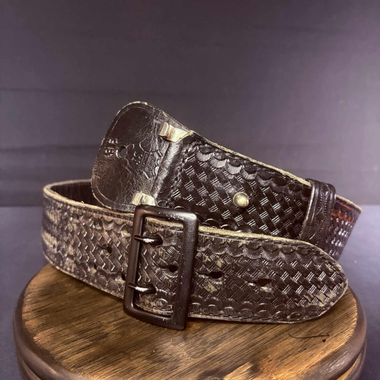 JS Leather Sam Browne Duty Belt Size 36" Black Basket Weave Black Brass Buckle2