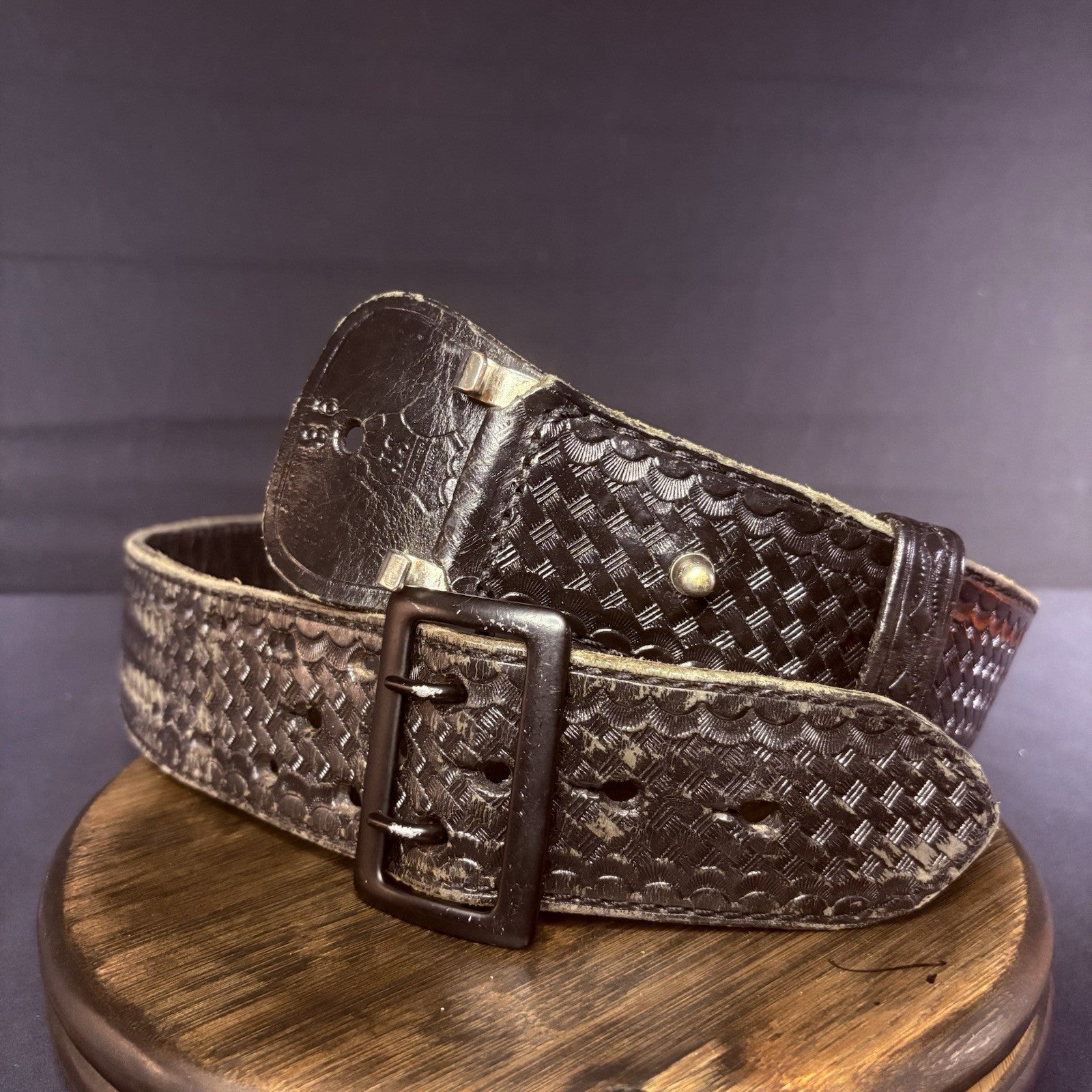 JS Leather Sam Browne Duty Belt Size 36" Black Basket Weave Black Brass Buckle2