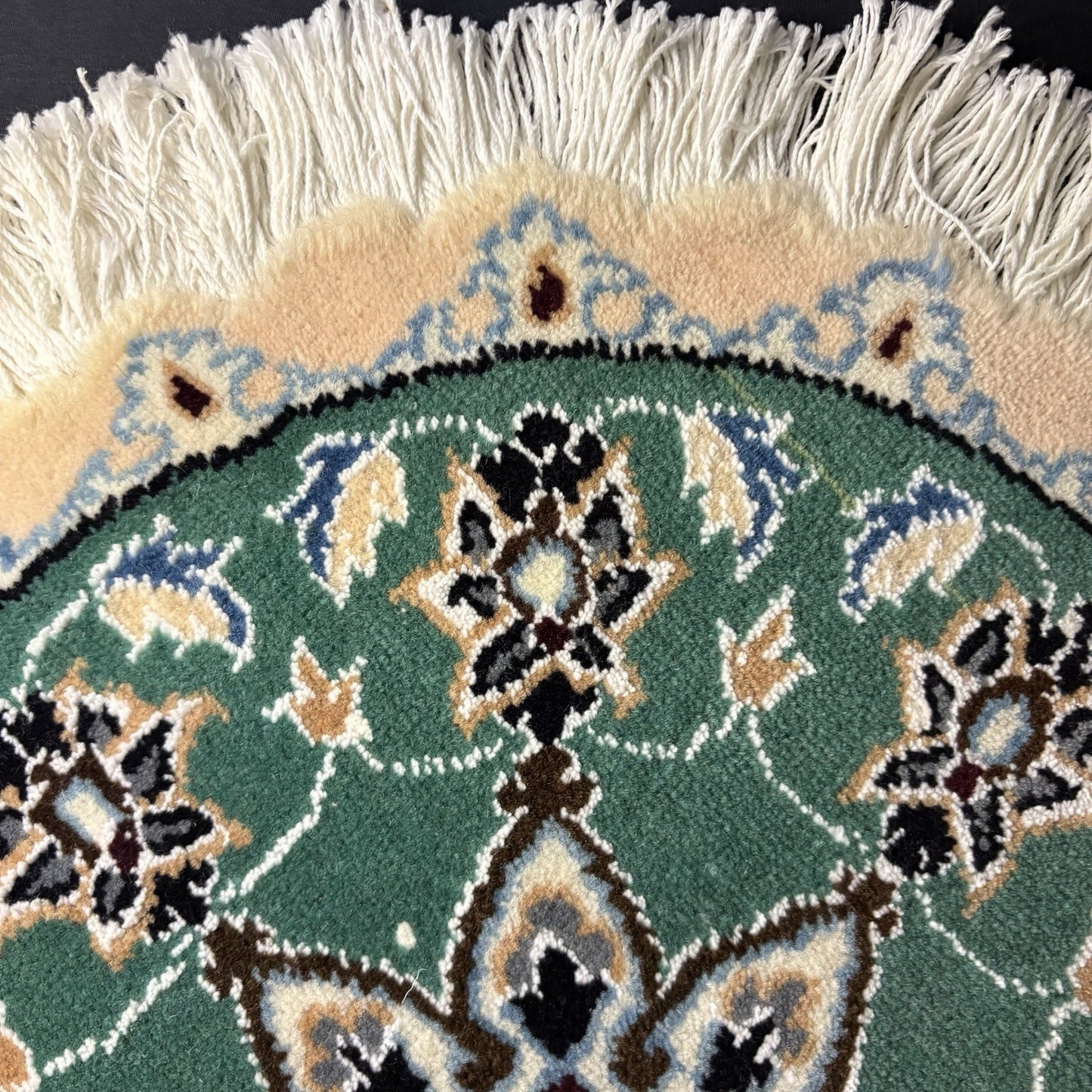 Round Rug Size 18”x18” Or 45cm Blue Medallion Hand Knotted Rug5