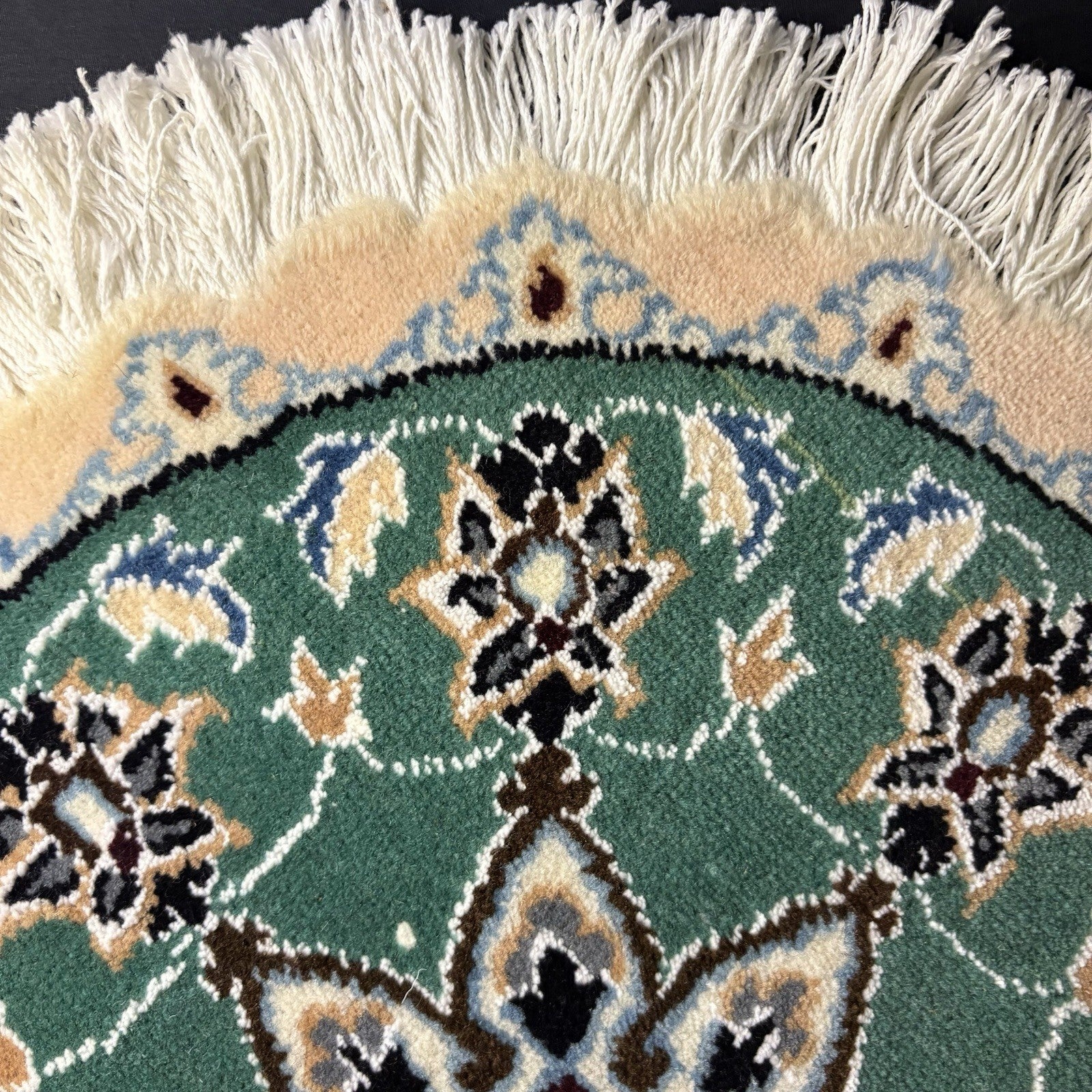 Round Rug Size 18”x18” Or 45cm Blue Medallion Hand Knotted Rug5