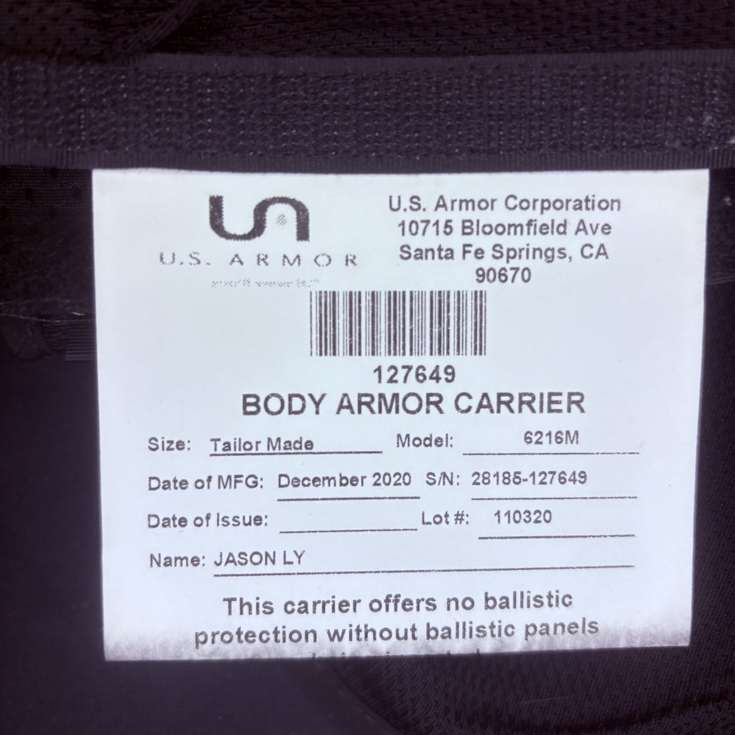 US Armor Level II (2)  Bullet Proof Concealable Vest -Size SMALL- 202014