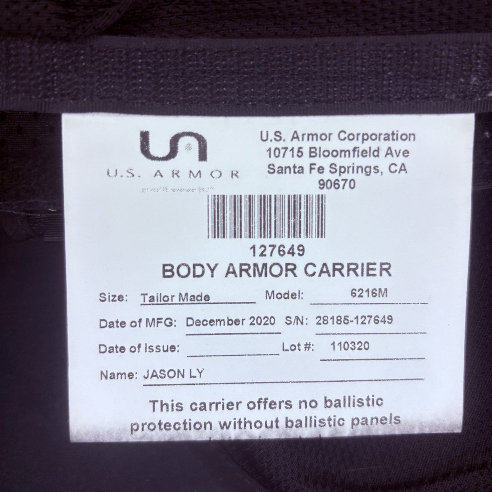 US Armor Level II (2)  Bullet Proof Concealable Vest -Size SMALL- 202014