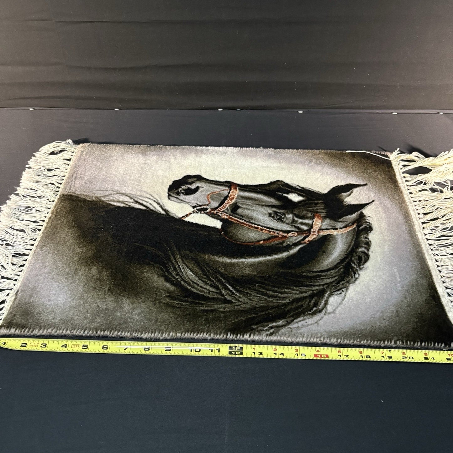 Pictorial Rug Hand Knotted Horse 22”x16” 55X40cm w/Rug Hangers14