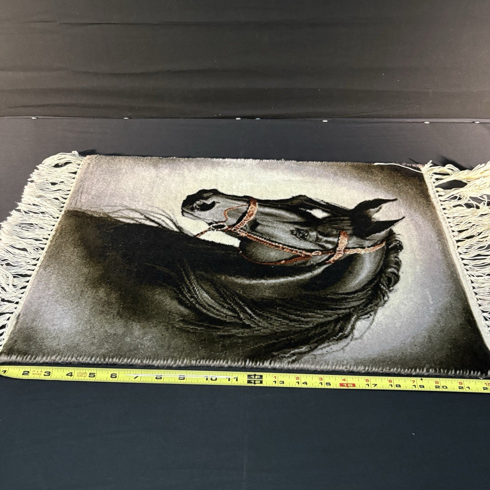 Pictorial Rug Hand Knotted Horse 22”x16” 55X40cm w/Rug Hangers14