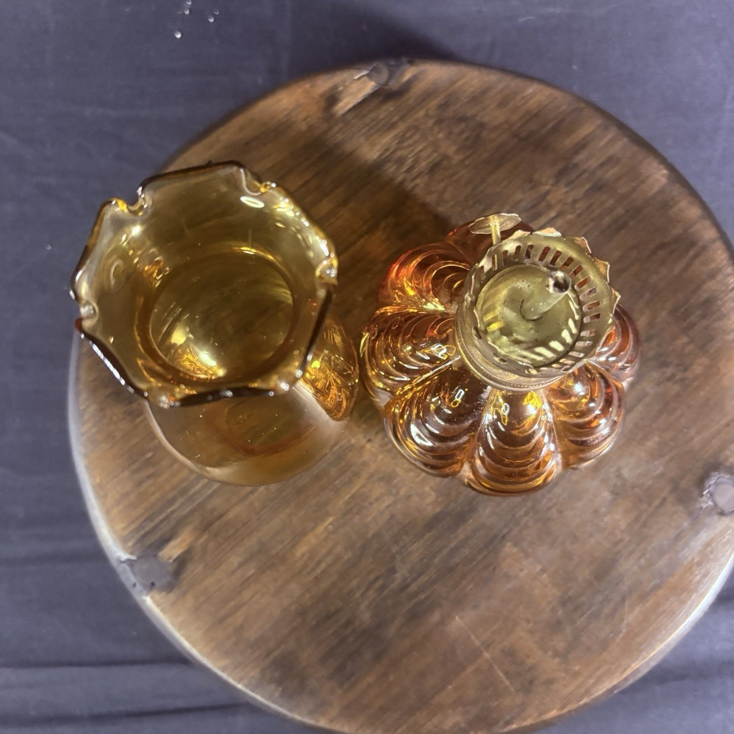 VTG Miniature Hurricane Oil Lamp Amber Base, Hong Kong 8" Clear Shade8