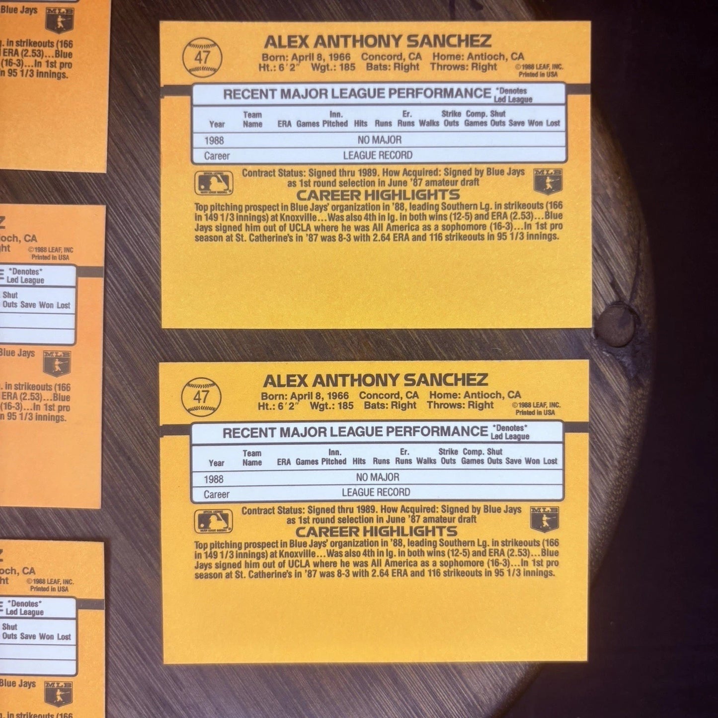 (Lot Of 5) 1989 Donruss # 47 ALEX SANCHEZ RATED ROOKIE RC Toronto Blue Jays8