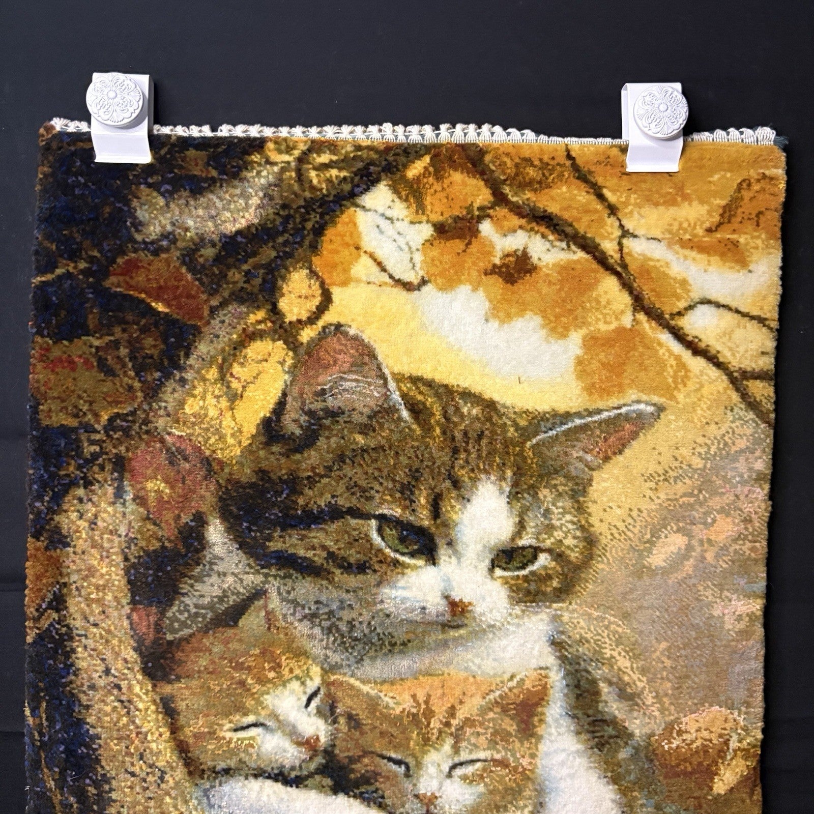 Pictorial Rug Kittens Hand Knotted w/Silk 289KPSI 25”x17” w/Rug Hangers8