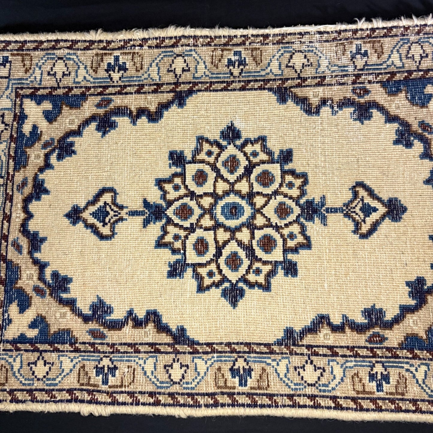 Persian Nain Rug Hand Knotted Blue Medallion 2'x1' or 23"x15" or 35cm X60cm 8
