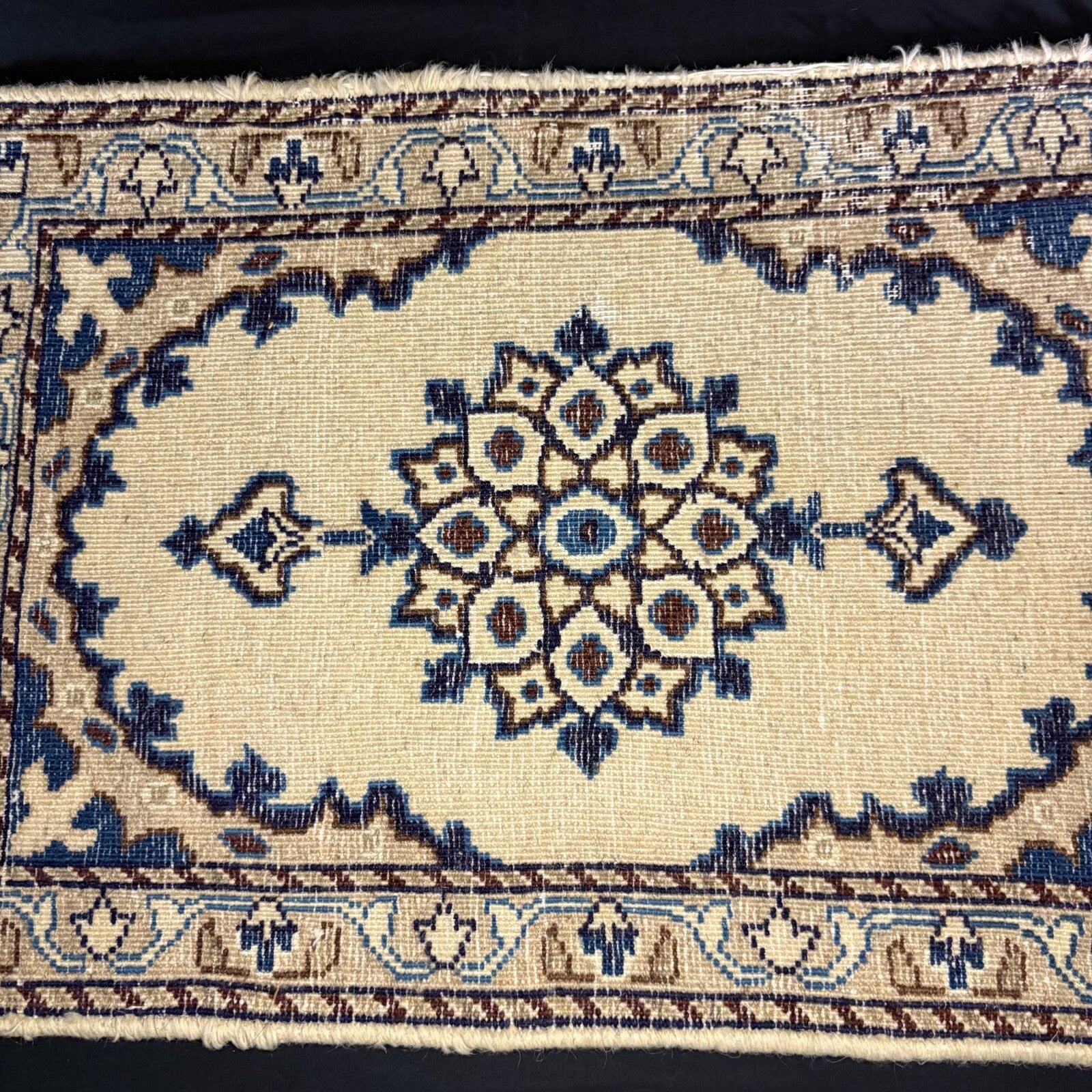Persian Nain Rug Hand Knotted Blue Medallion 2'x1' or 23"x15" or 35cm X60cm 8