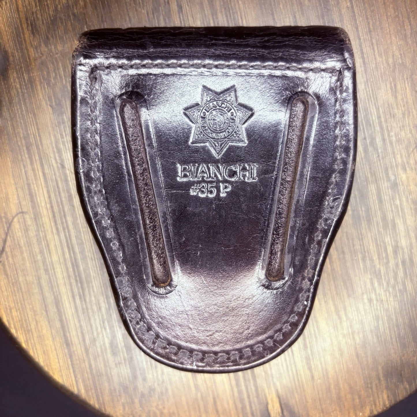 Bianchi Leather Handcuff Case Black Basket Weave #35P Hidden Snap1