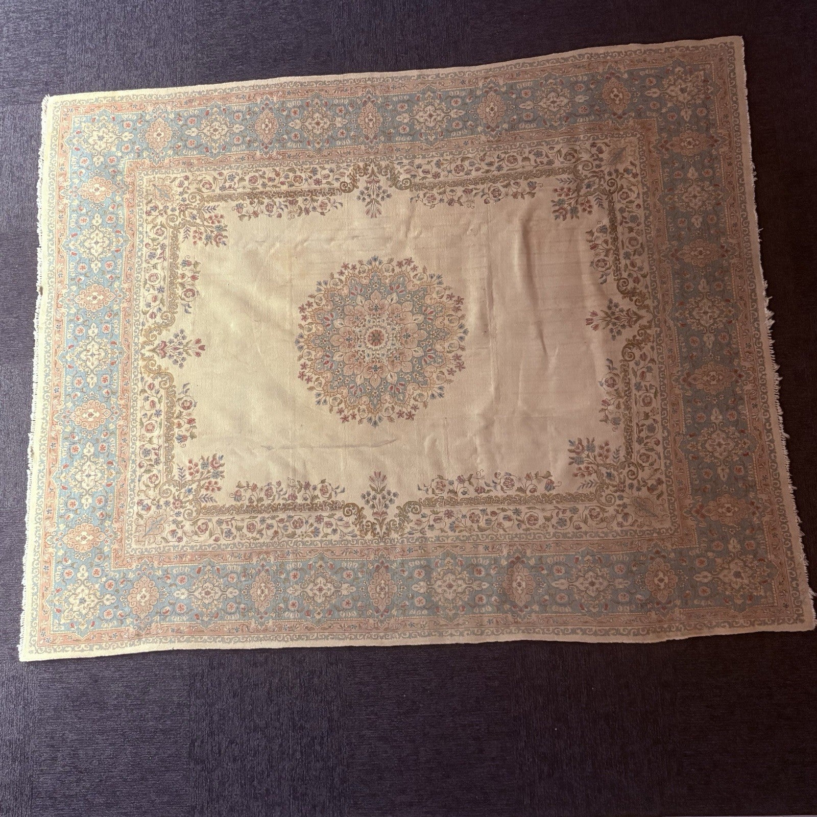 Antique Hand Knotted Rug 8'x10' Pastel Colors 289 KPSI Open Field Medallion17