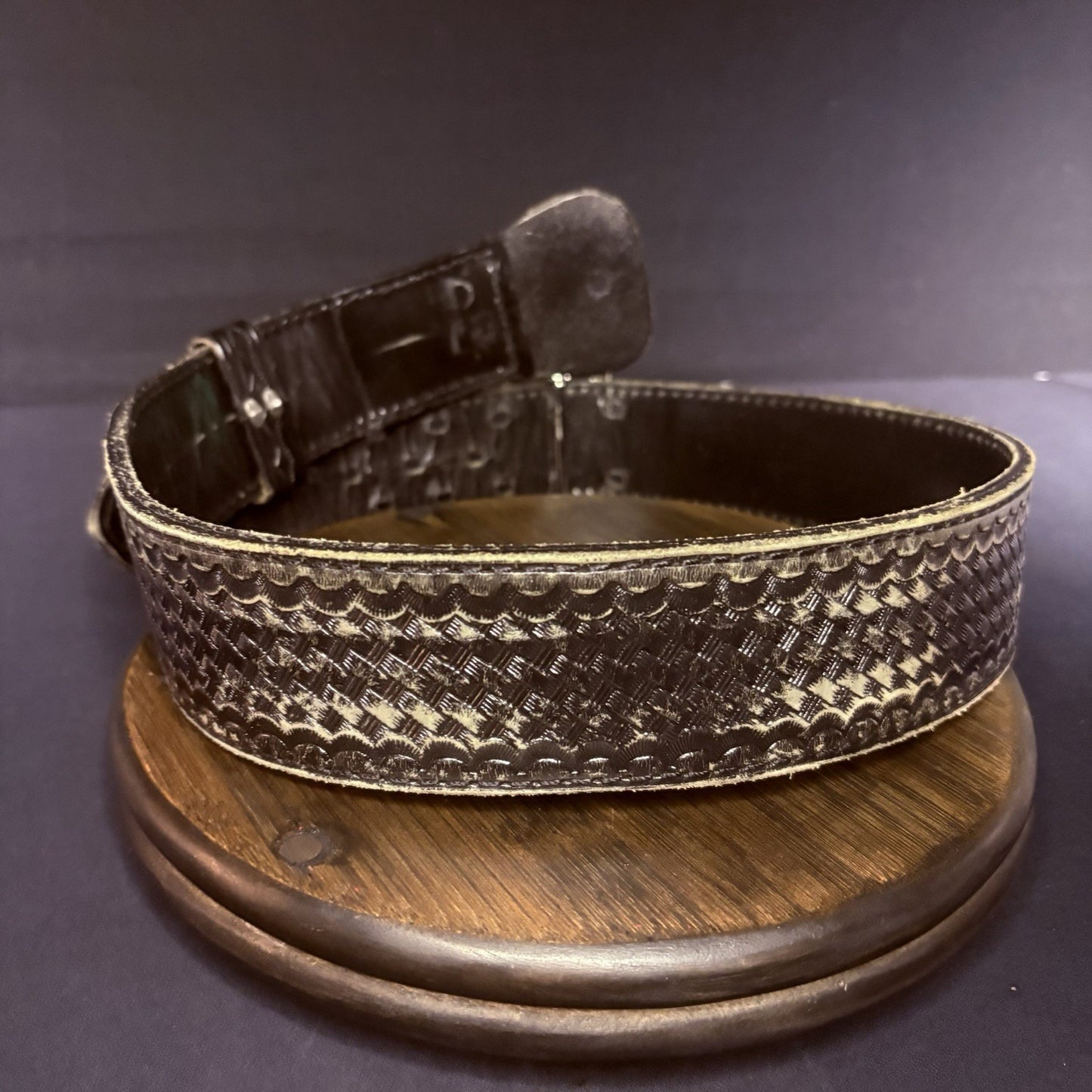 JS Leather Sam Browne Duty Belt Size 32" Black Basket Weave Chrome Buckle4