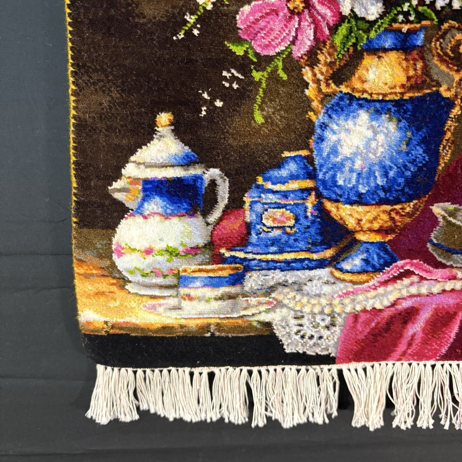 Pictorial Rug Flower Hand Knotted Tab’riz 23”x16” Cotton w/Silk 240KPSI2