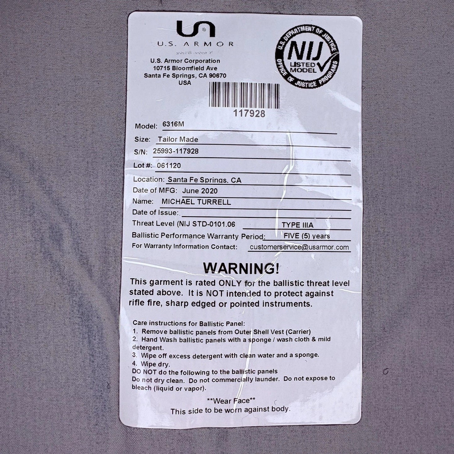 US Armor Level II (2) Bullet Proof Vest ~Size XL~ 2020 Concealable Ballistic10