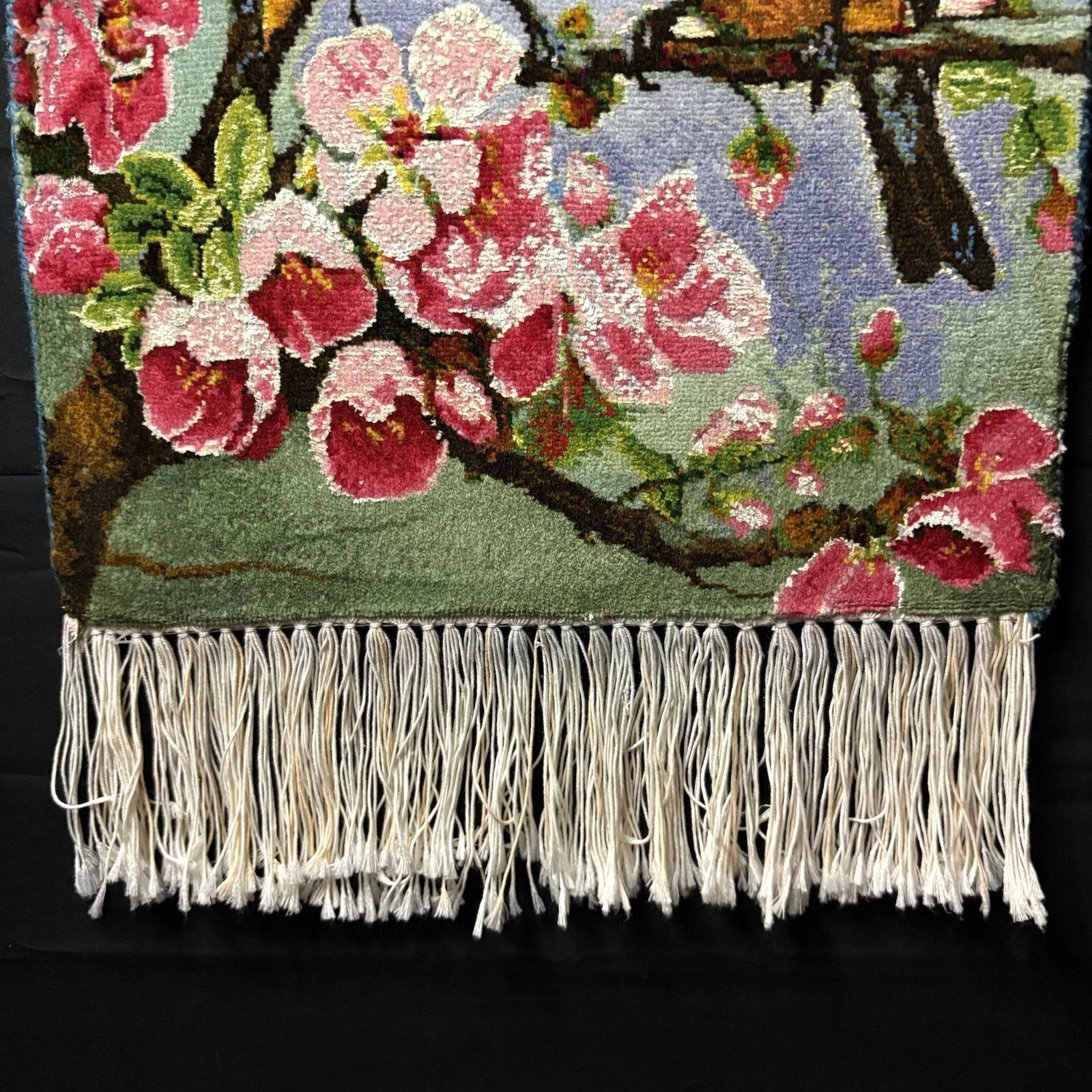 Persian Tabrizz Pictorial Rug Hand Knotted Birds & Flowers w/Silk 21”x15”5