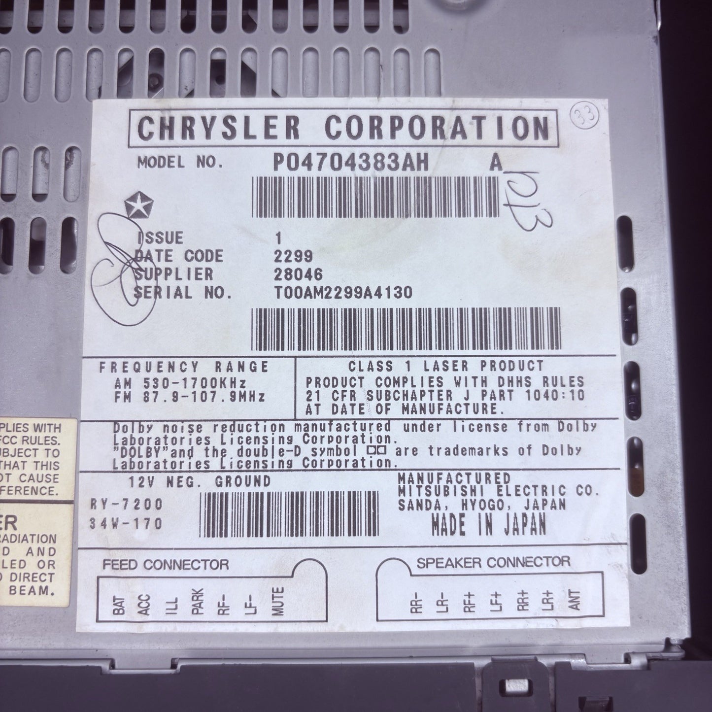 OEM Dodge Jeep Chrysler AM FM Radio CD w/Bluetooth Cassette TESTED P04704383AH3