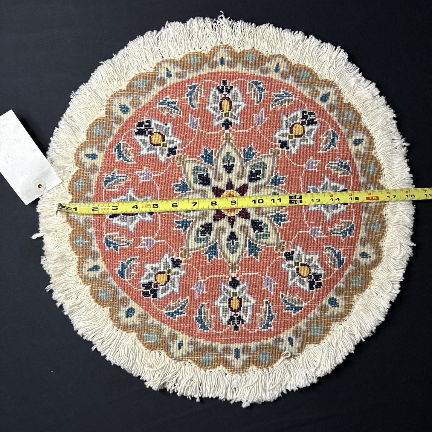Persian Nain Medallion Round Rug Hand Knotted Size 17”x17” Or 43cm X43cm Orange10