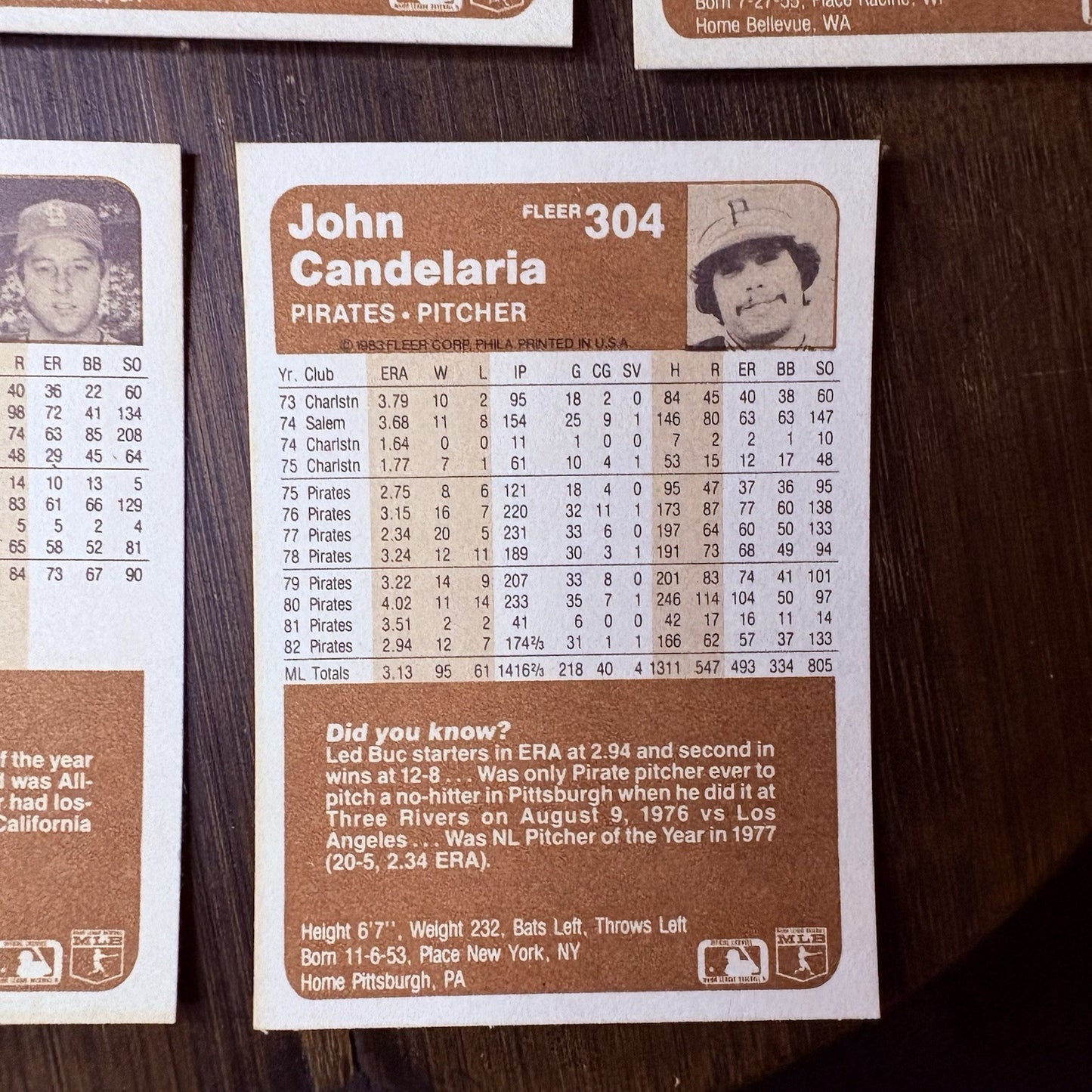 1983 Fleer High Grade MLB Baseball Card Lot #404, #477, #394, #14, #3048