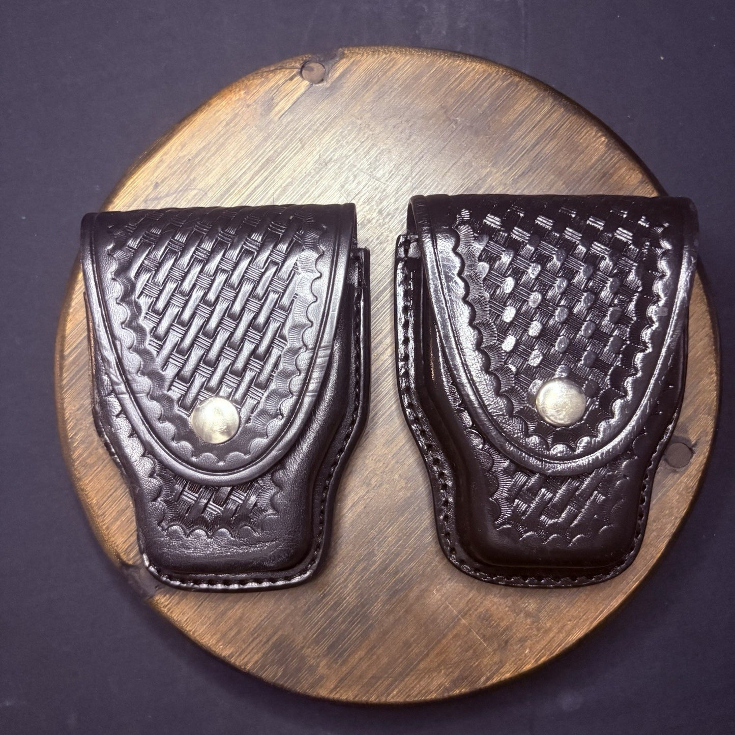 Aker Handcuff Case 508 Chrome Snap Basket Weave Leather, Hinged & Chain SET OF 20