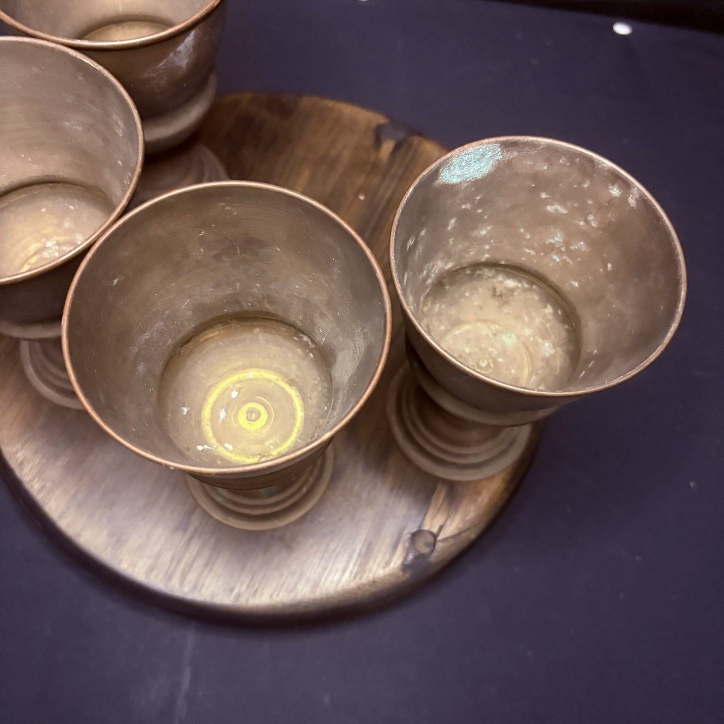 (4) Antique Persian Cups/ Goblet Middle Eastern Hand Hammered Brass Early 1900s9