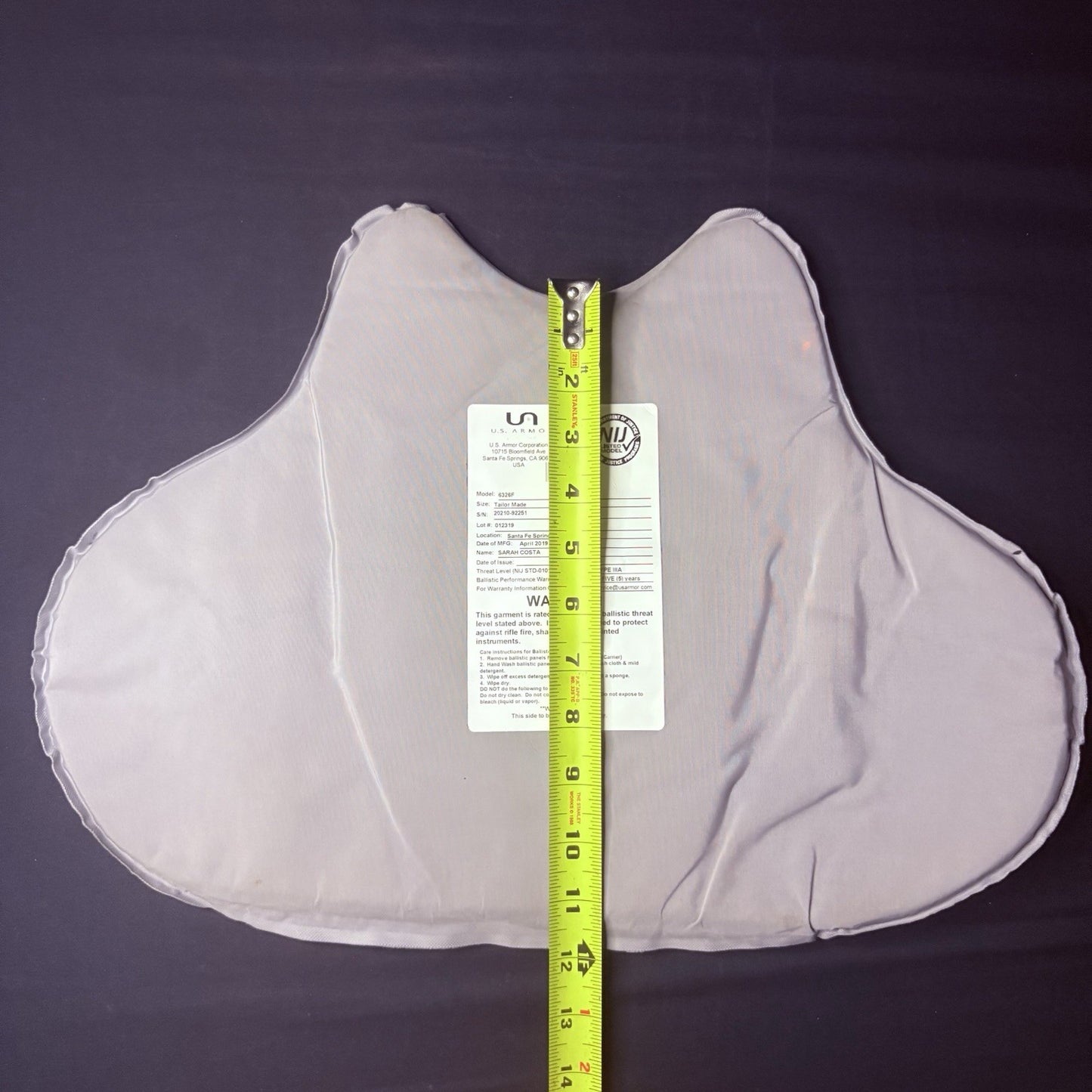 US Armor IIIA (3A) Bullet Proof Concealable Vest -Size Female Small- 201914