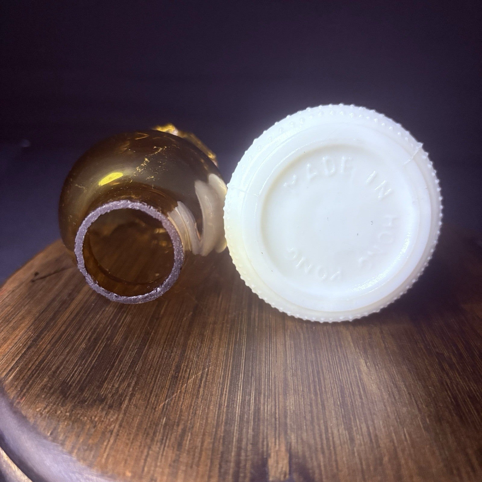 VTG Miniature Hurricane Oil Lamp Hobnail Milk Glass Base Amber Globe, Hong Kong10