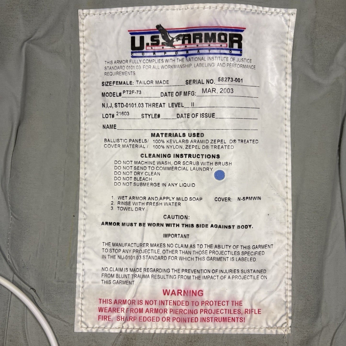 US Armor Level II (2) Bullet Proof Vest (Size Female Medium) Concealable Vest7