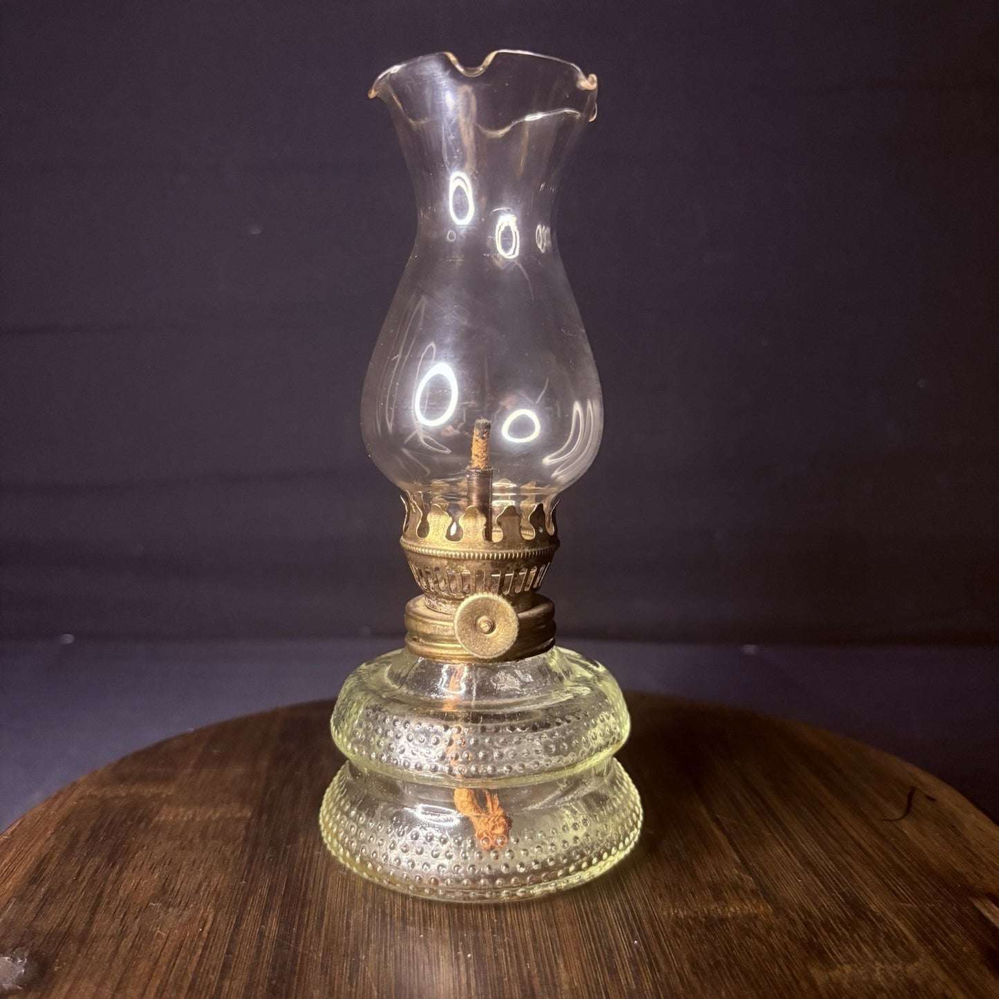 VTG Miniature Hurricane Lamp Clear w/ Hobnail Double Bubble Base Hong Kong Made11